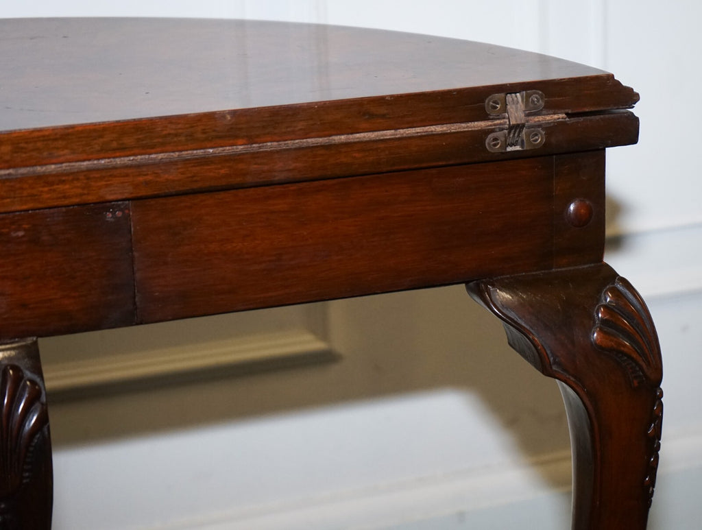 ANTIQUE BURR WALNUT DEMI LUNE CARD GAMES SIDE OCCASIONAL TABLE