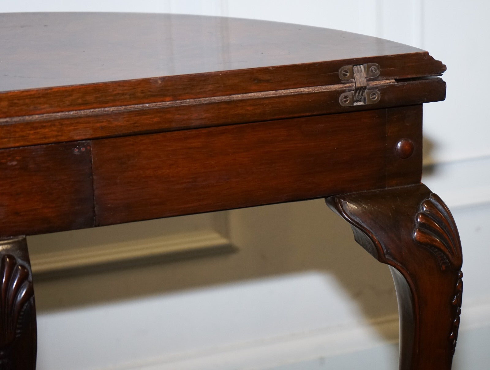 ANTIQUE BURR WALNUT DEMI LUNE CARD GAMES SIDE OCCASIONAL TABLE