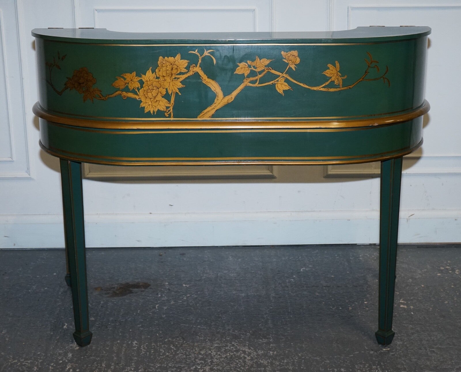 ORIENTAL CHINOISERIE GREEN & GOLD CARLTON DESK WITH MATCHING ARMCHAIR