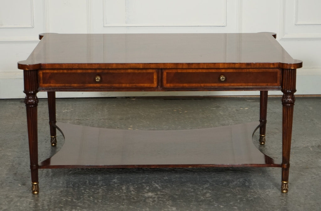 REGENCY STYLE COFFEE TABLE WITH FOUR DRAWERS BRASS FEET