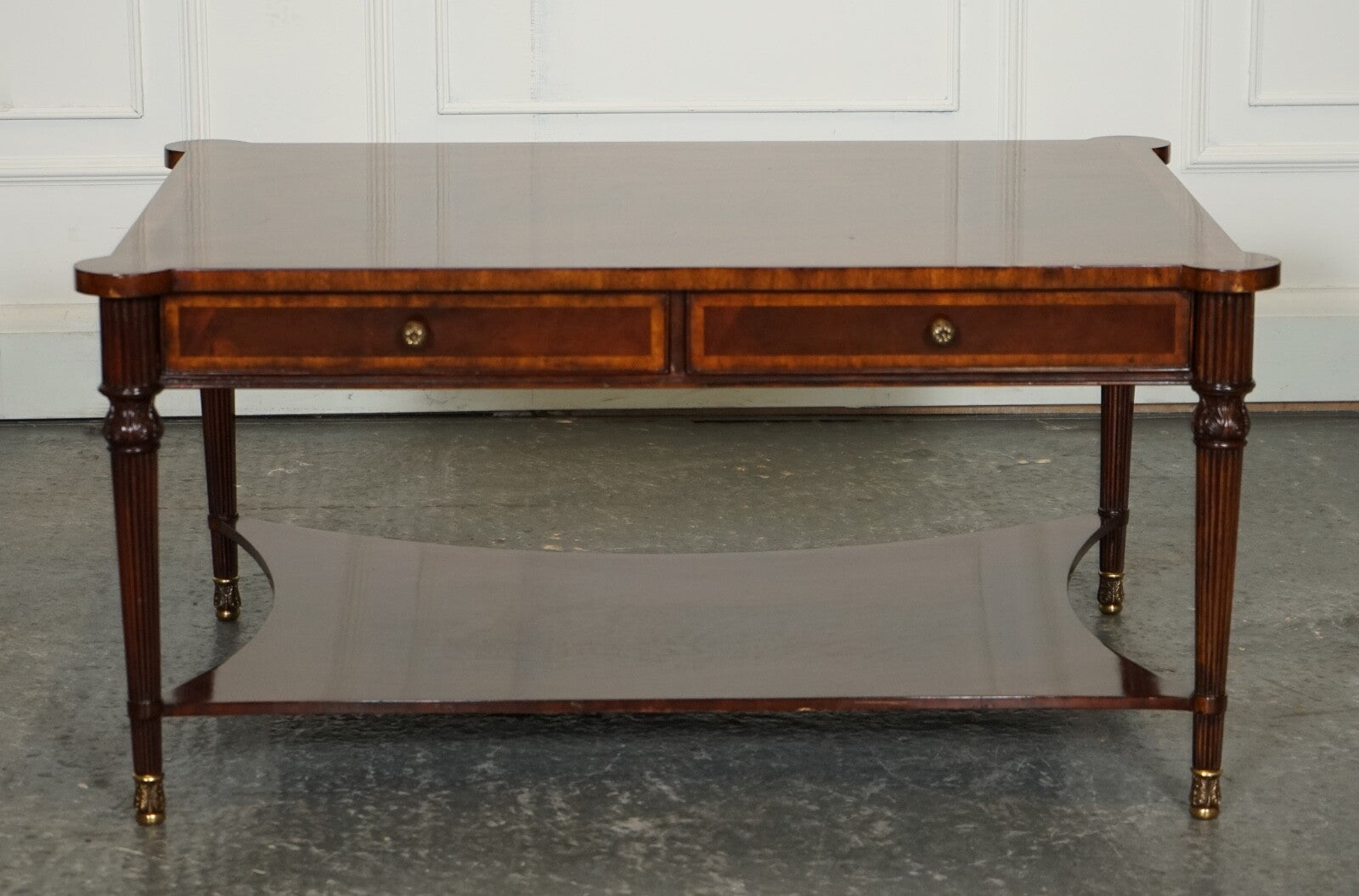 REGENCY STYLE COFFEE TABLE WITH FOUR DRAWERS BRASS FEET