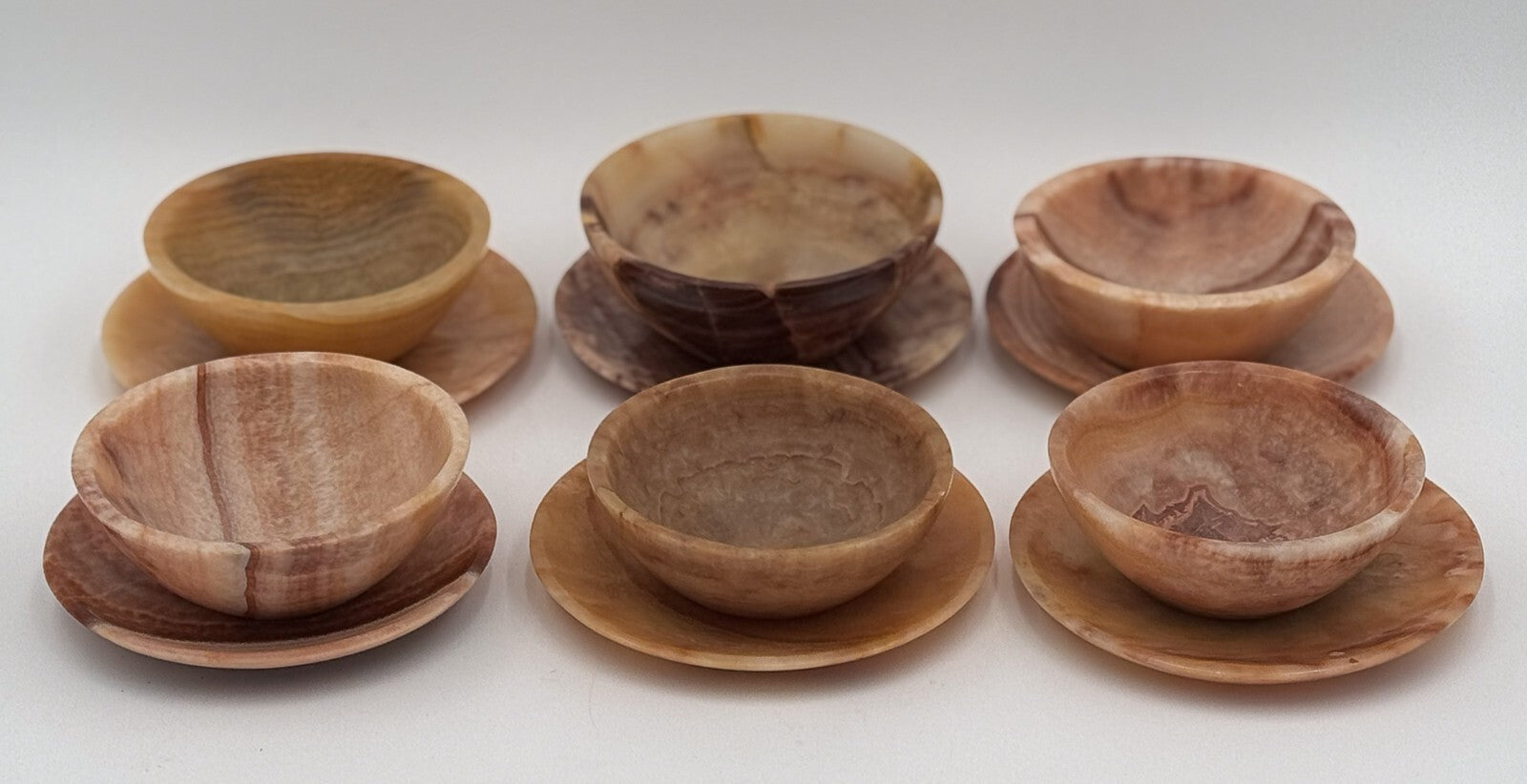 SET OF SIX VINTAGE ONYX PLATE AND BOWL HANDMADE IN EGYPT