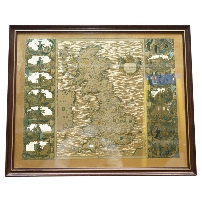 VINTAGE GOLD FOIL MAP OF THE BRITISH ISLES 1646 BY JOANNES JANSSEN