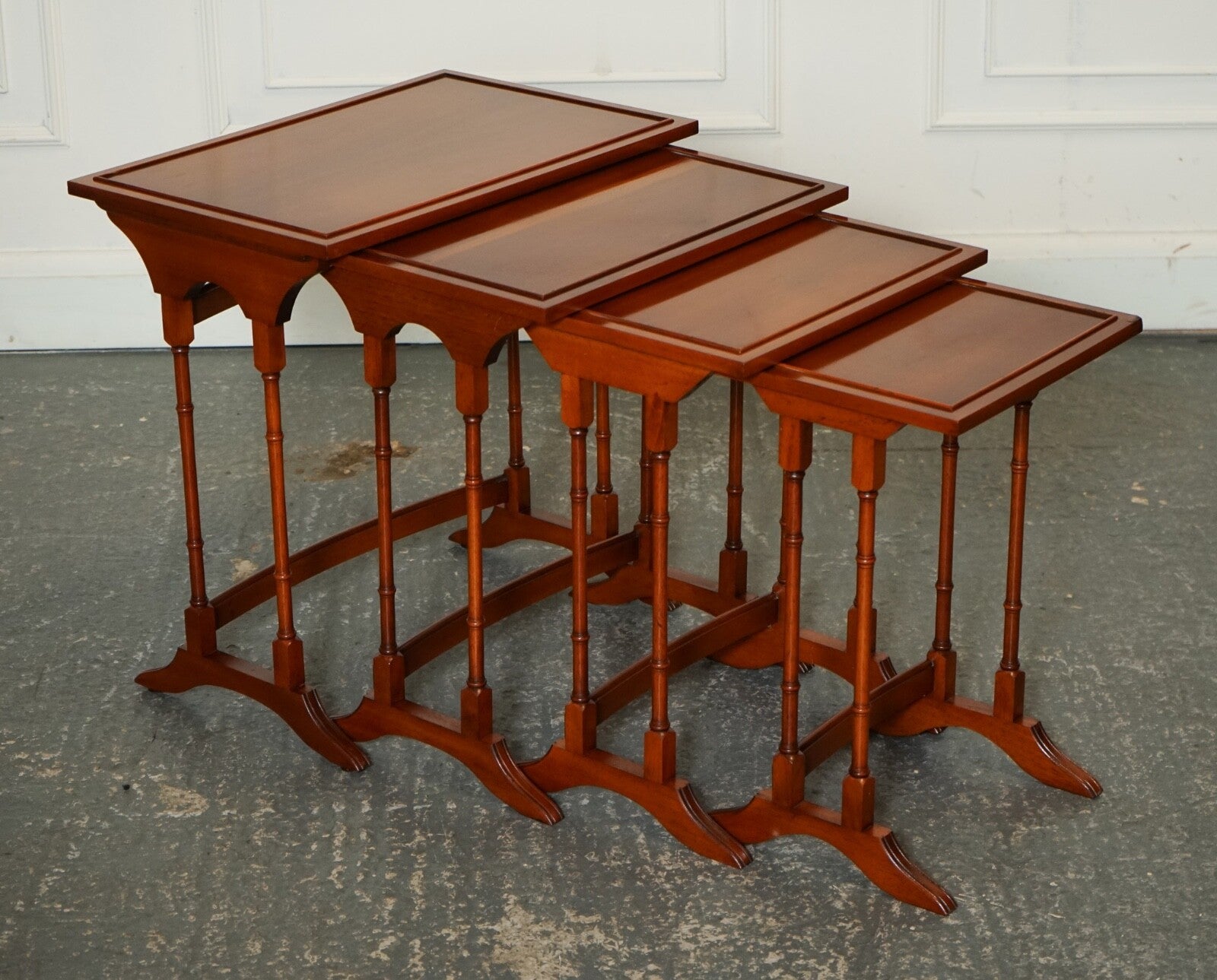 BEVAN FUNNELL YEW WOOD FAUX BAMBOO NEST OF FOUR TABLES