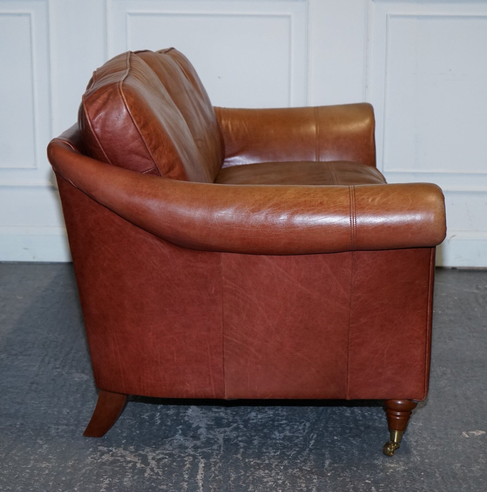 VINTAGE BROWN LEATHER TWO SEATER PARKER KNOLL SOFA