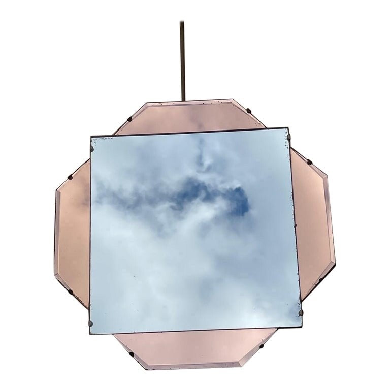 STUNNING 1930's FRENCH ART DECO AMBER PEACH BEVELLED WALL MIRROR