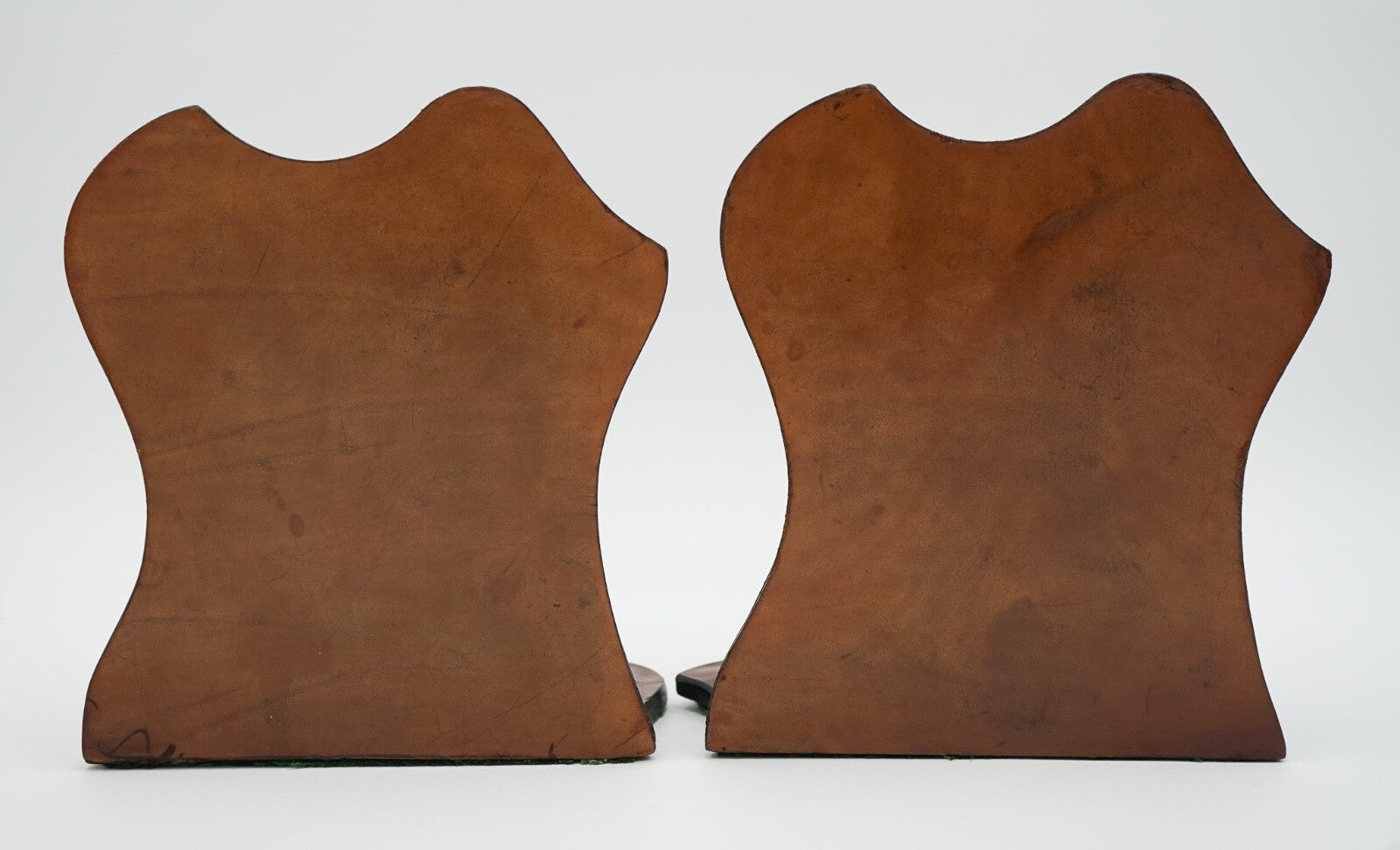 VERY RARE MOZART AND BEETHOVEN LEATHER BOOKENDS WITH LOVELY PATINA