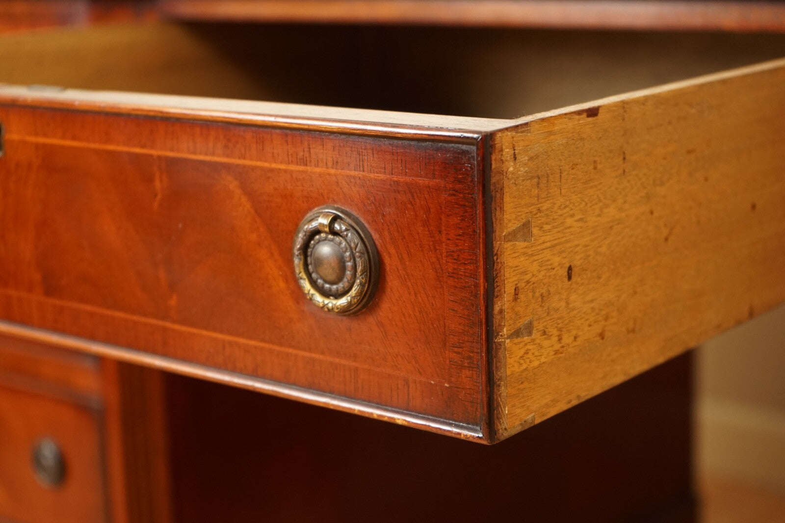 E.G HUDSON FULLY RESTORED TWIN PEDESTAL MAHOGANY DESK WITH GREEN LEATHER TOP