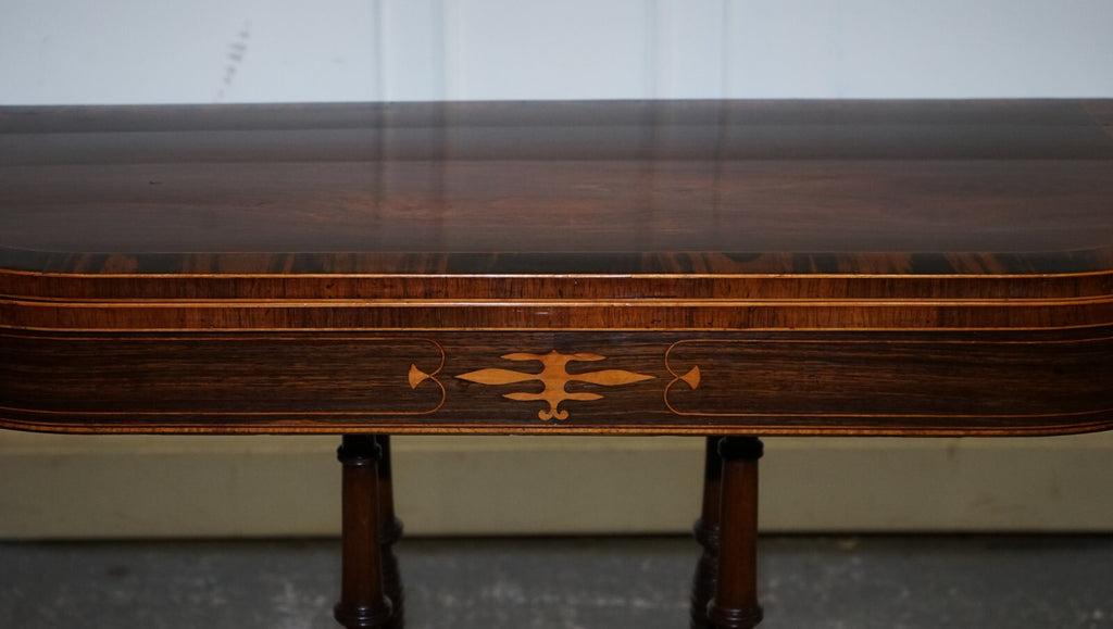 FULLY RESTORED GEORGIAN GAMES CARD FOLDING TABLE ON ORIGINAL BRASS CASTORS