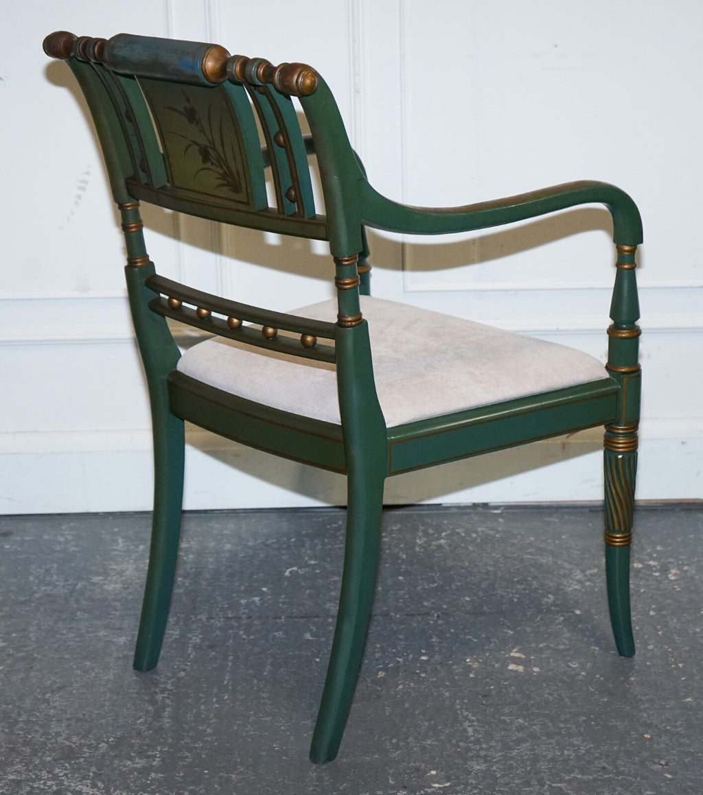 ORIENTAL CHINOISERIE GREEN & GOLD CARLTON DESK WITH MATCHING ARMCHAIR