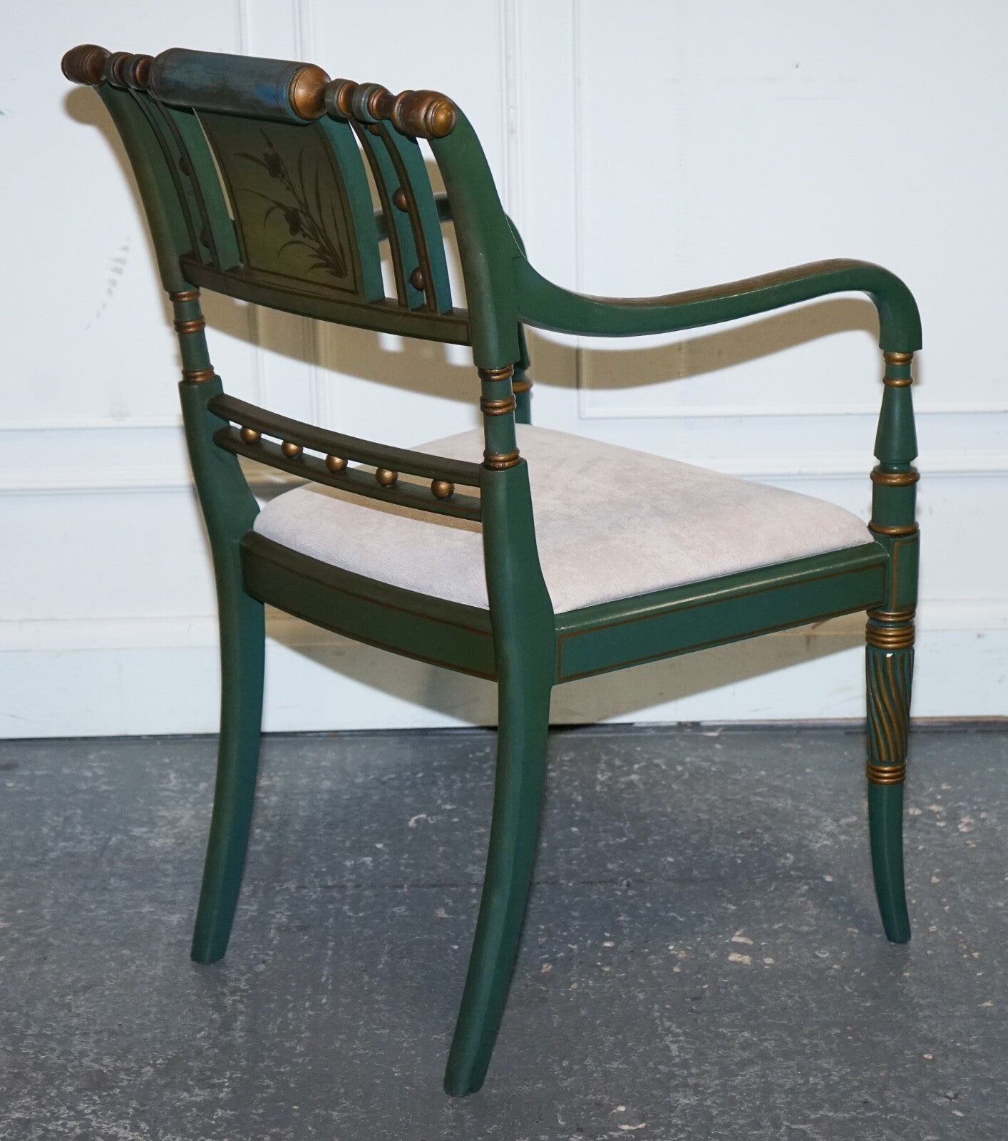 ORIENTAL CHINOISERIE GREEN & GOLD CARLTON DESK WITH MATCHING ARMCHAIR