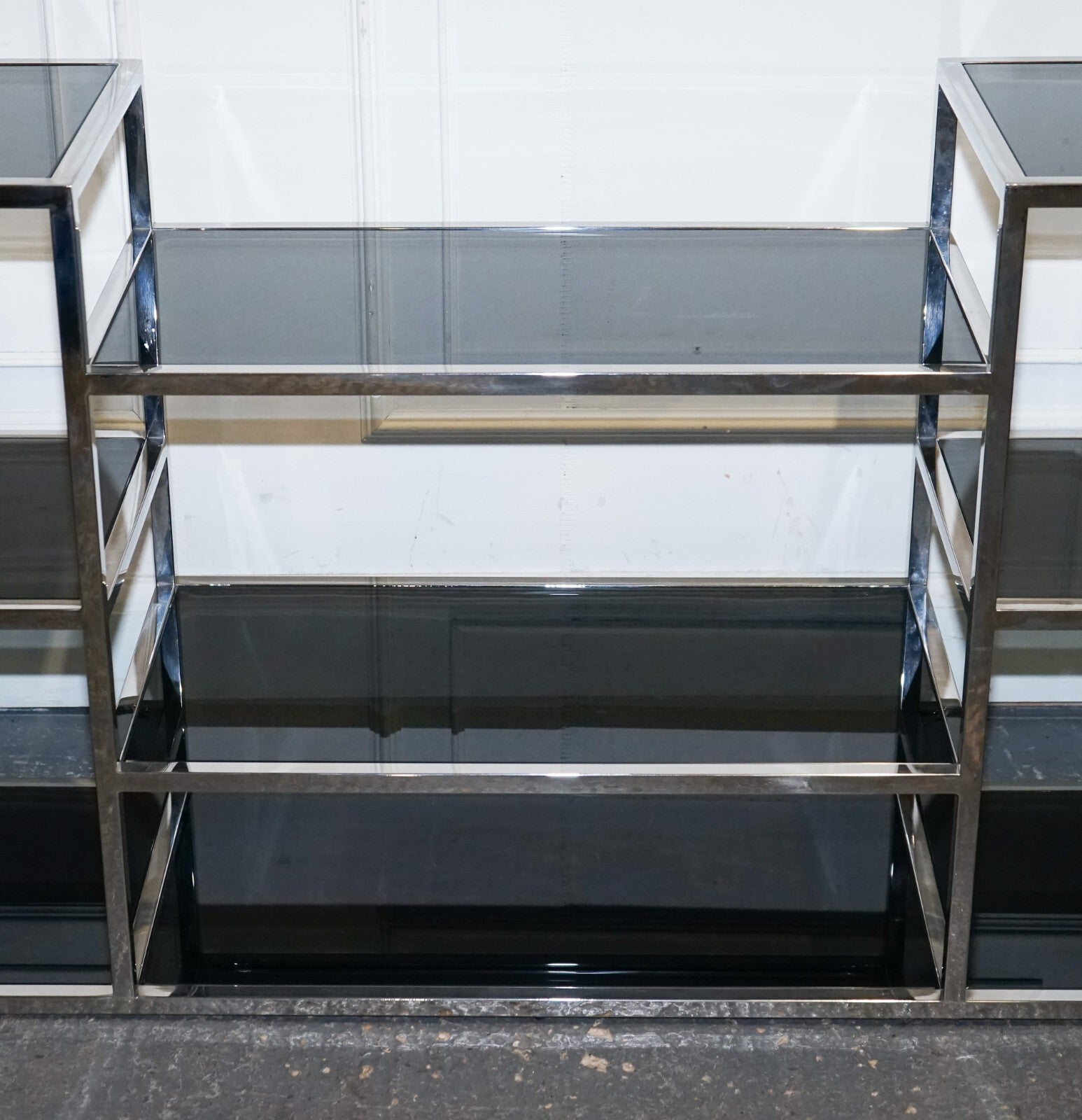 SHOWROOM CASA PADRINO SMOKED GLASS POLiSHED STAINLESS STEEL CONSOLE TABLE