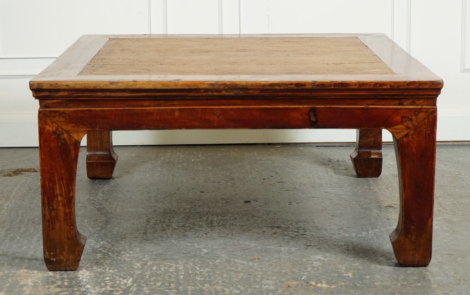 LARGE ANTIQUE CHINESE OPIUM COFFEE TABLE WITH CANE INSET TOP J1