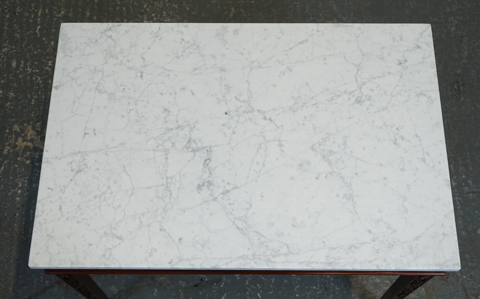 PAIR OF CHIPPENDALE STYLE CONSOLE TABLES WITH NEW WHITE CARRARA MARBLE TOPS
