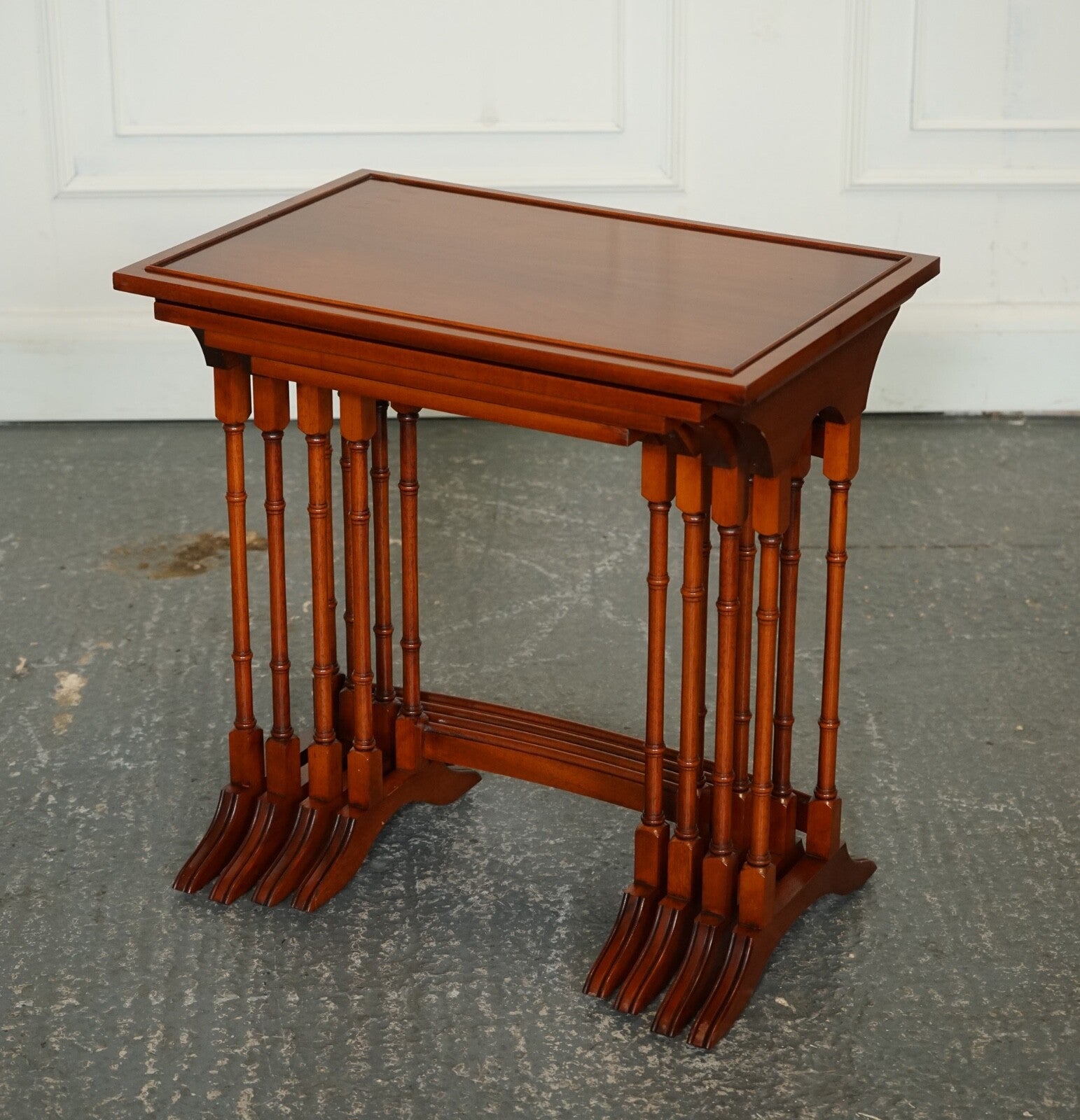 BEVAN FUNNELL YEW WOOD FAUX BAMBOO NEST OF FOUR TABLES