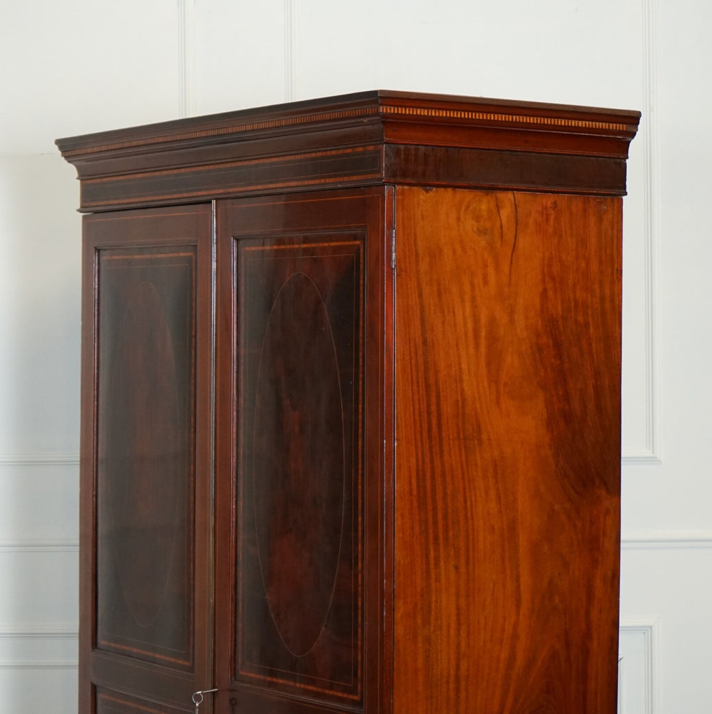 EDWARDIAN FLAMED HARDWOOD SHERATON REVIVAL DOUBLE WARDROBE J1
