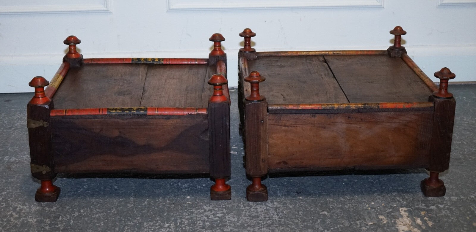 ANTIQUE PRIMITIVE ORIENTAL ASIAN SIDE TABLES HAND PAINTED VERY DECORATIVE
