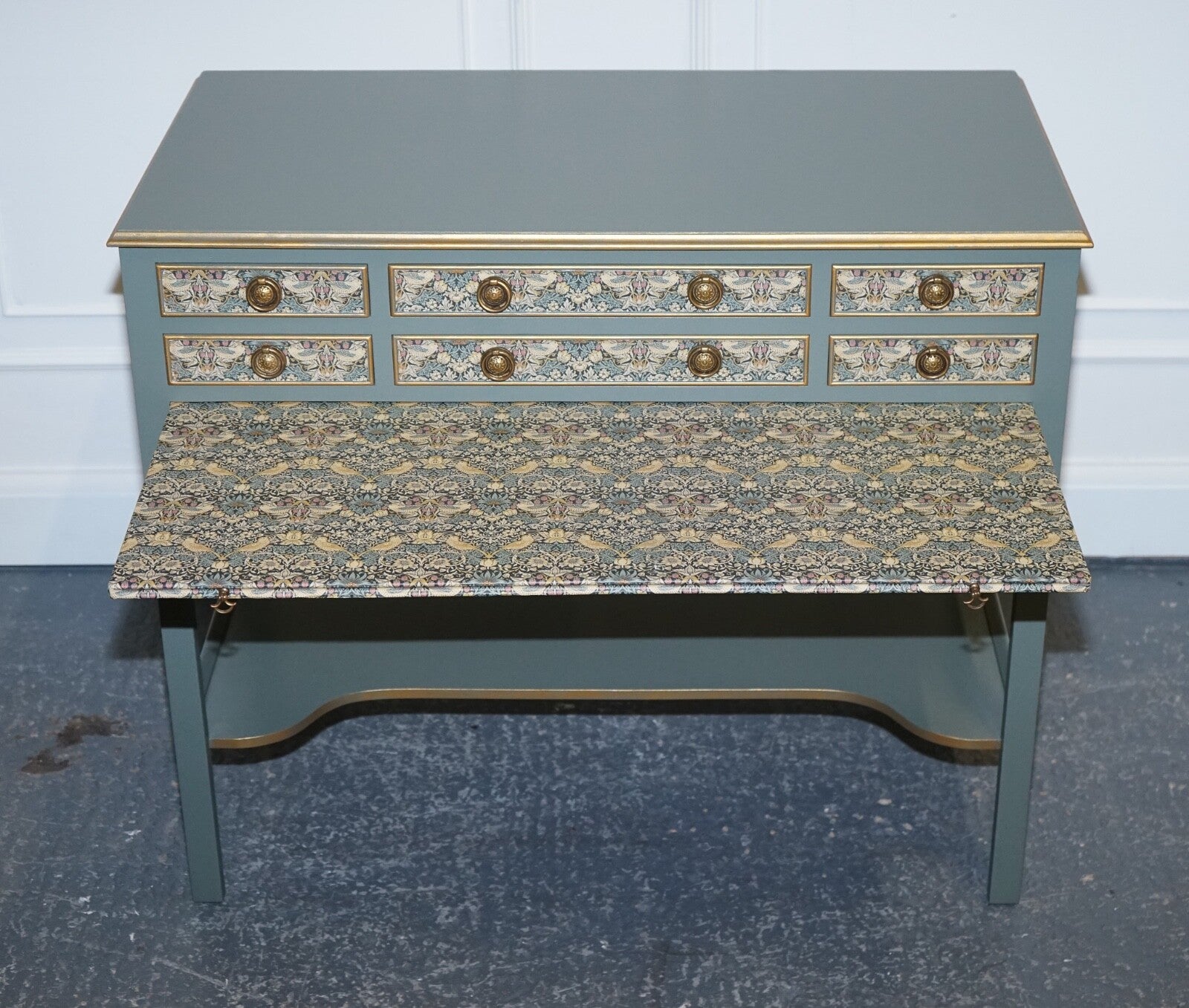 EUCALYPTUS GREEN & GOLD CONSOLE TABLE SIDEBOARD STRAWBERRY THIEF WILLIAM MORRIS