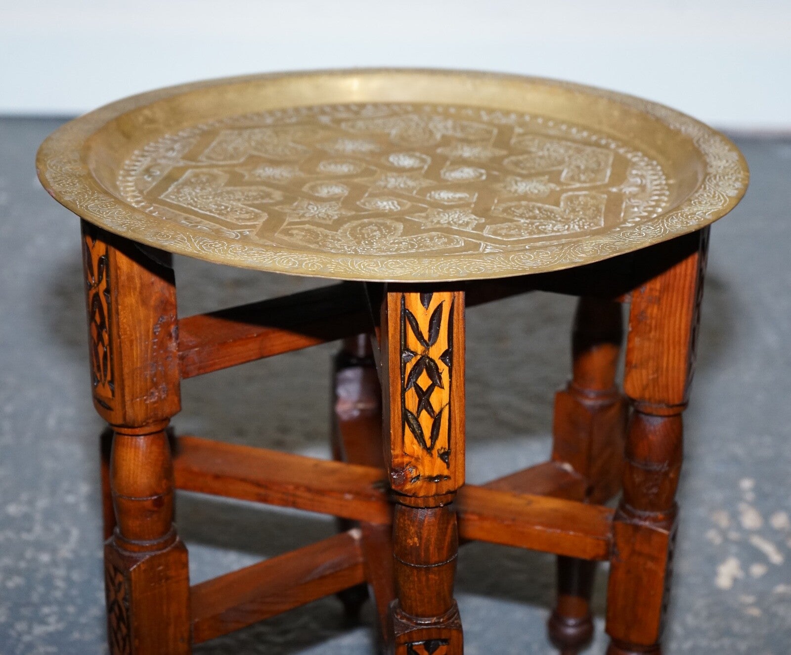VINTAGE MOORISH MOROCCAN BRASS FOLDING TRAY TABLE