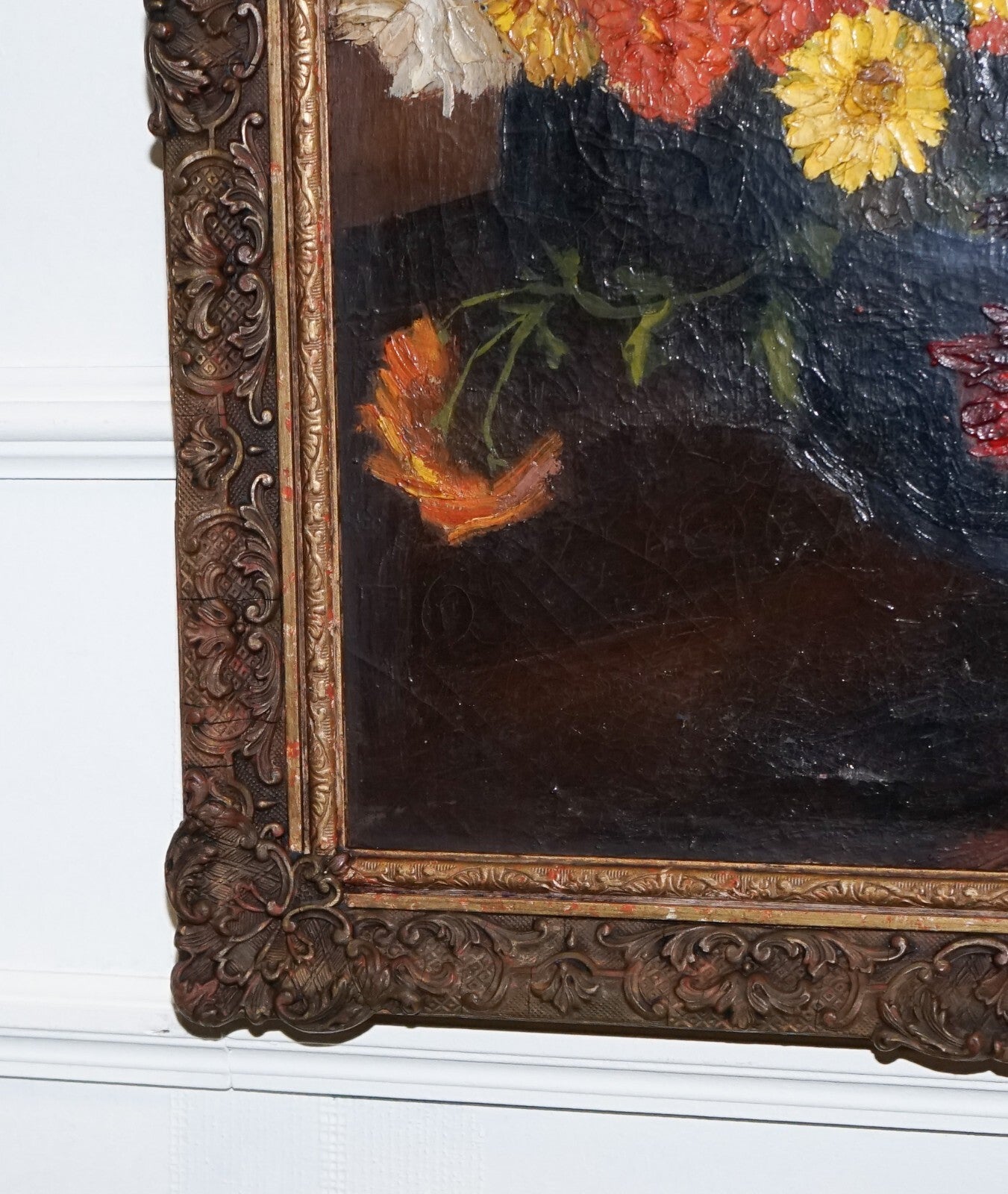 STILL LIFE PAINTING FLORAL BOUQUET GILTED FRAME SIGNED RUSSEL WHITE 1953