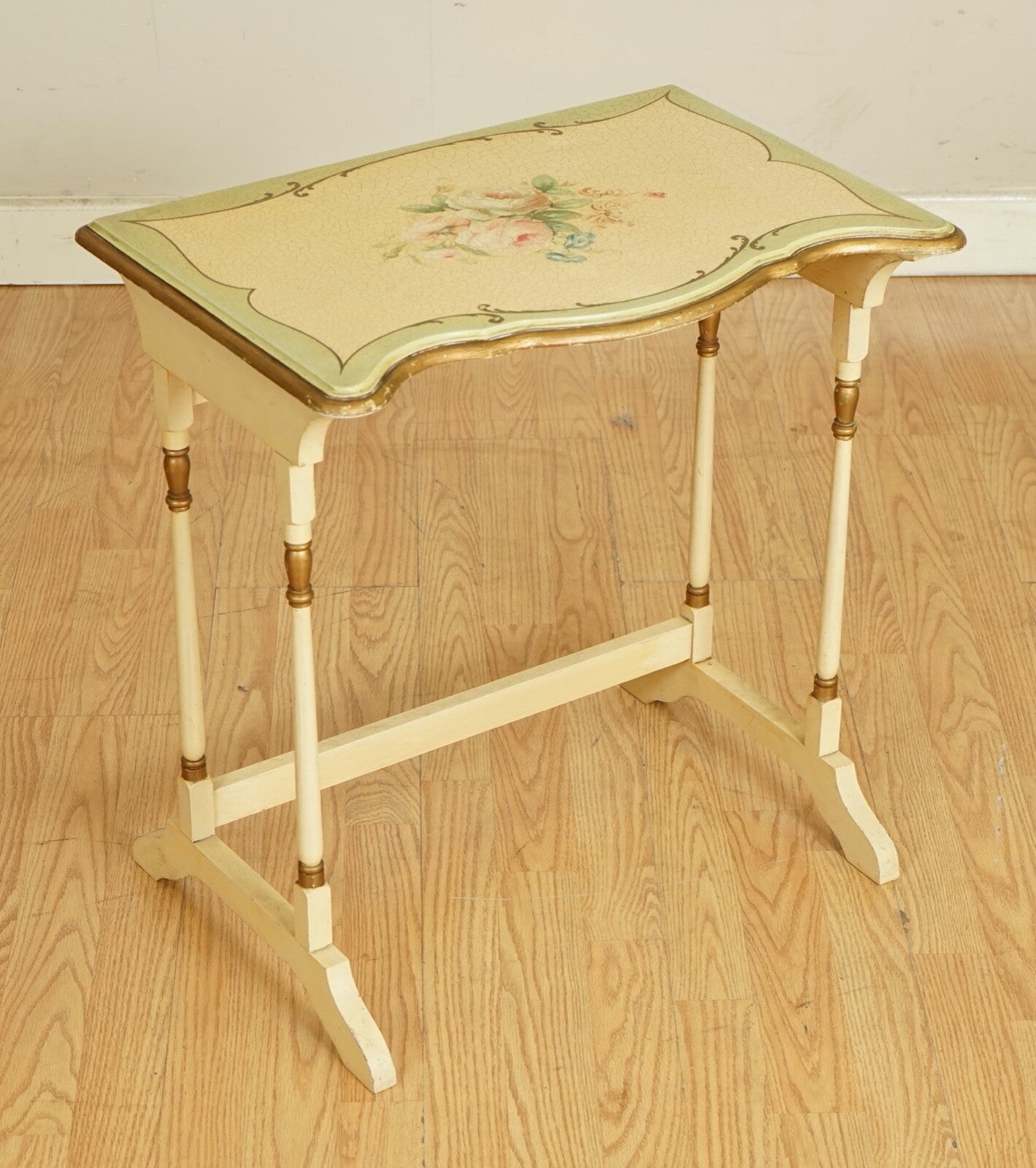 VINTAGE FRENCH HAND PAINTED FLORAL NEST OF TABLES