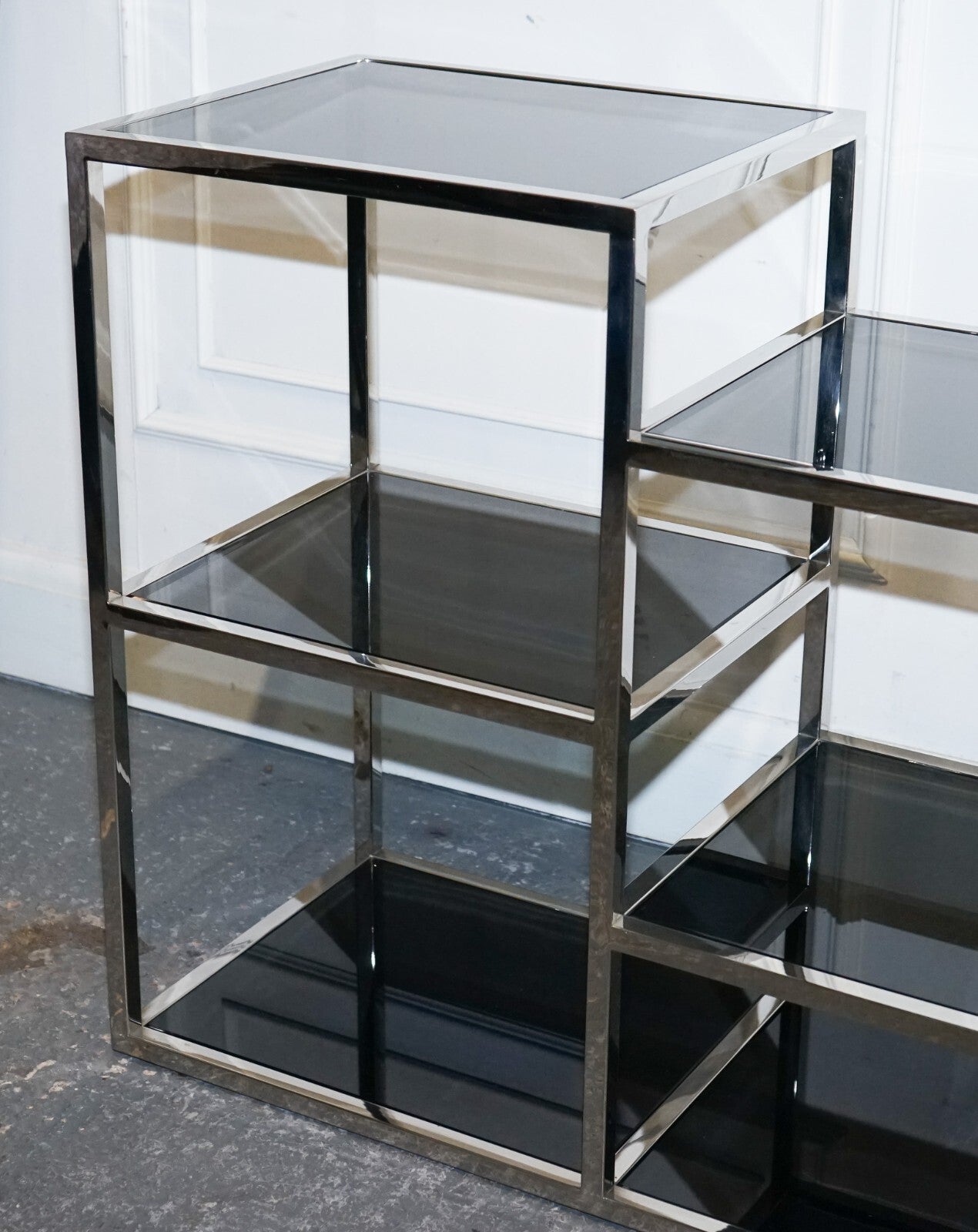SHOWROOM CASA PADRINO SMOKED GLASS POLiSHED STAINLESS STEEL CONSOLE TABLE