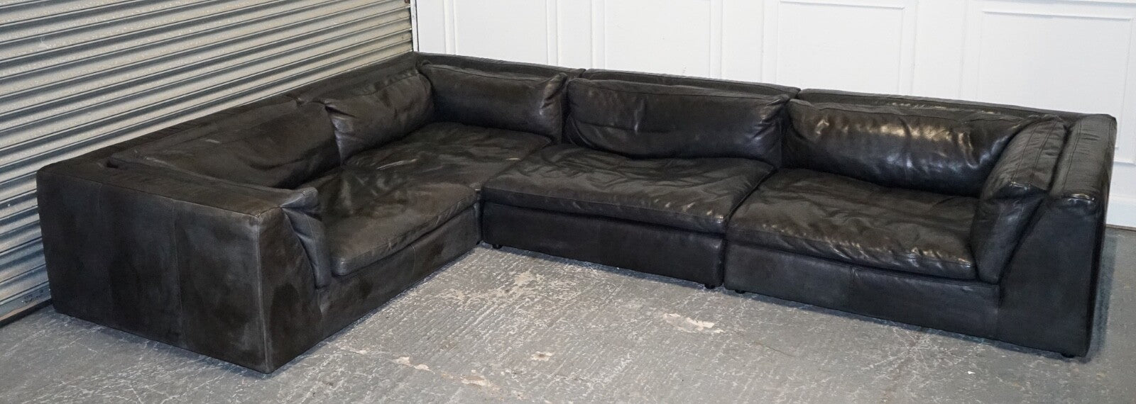 TIMOTHY OULTON ZENNA SECTIONAL GREY LEATHER SOFA FEATHER FILLED CUSHION RRP £10K