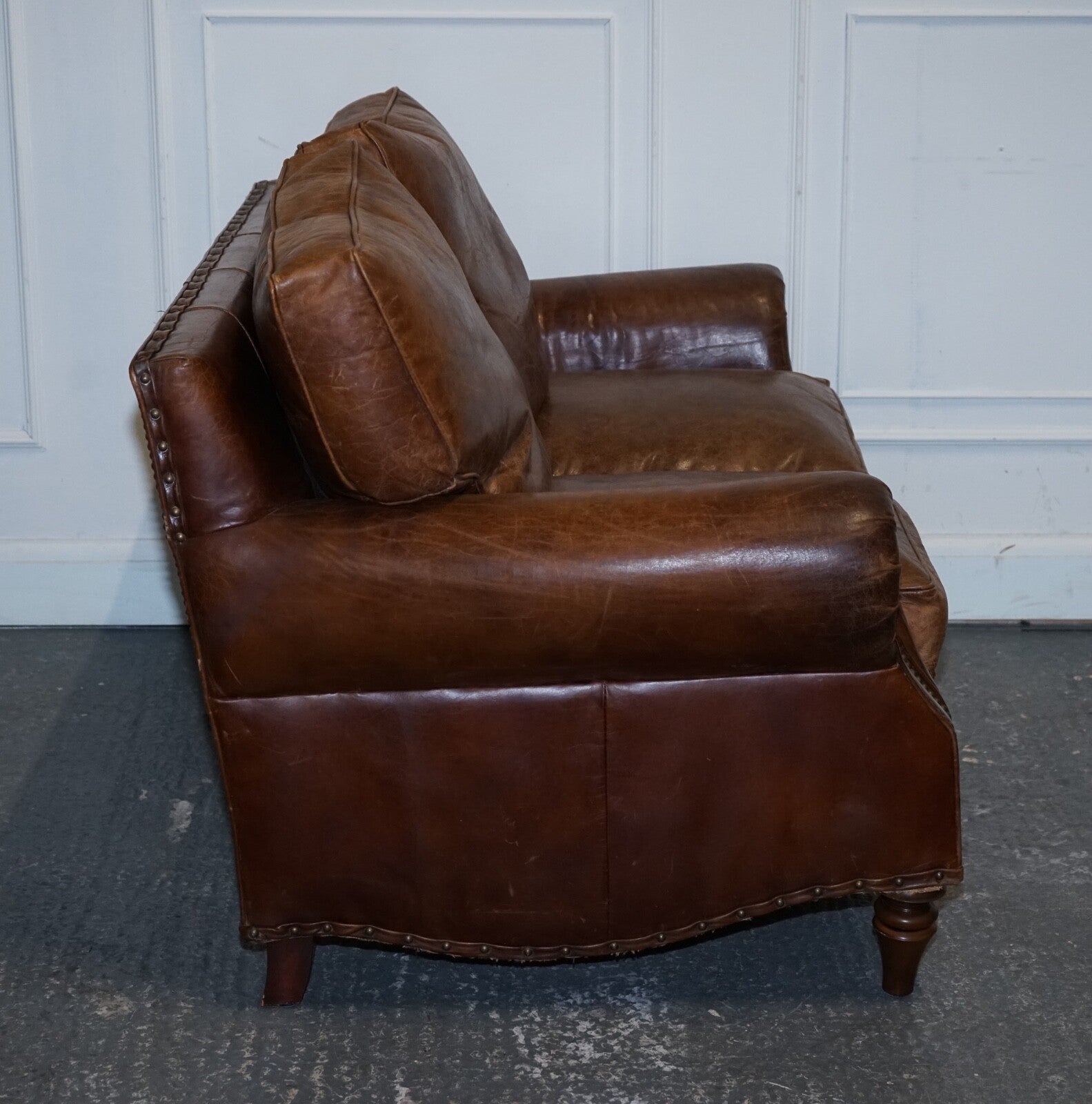 VINTAGE HALO TIMOTHY OULTON BALMORAL TWO SEATER BROWN HERITAGE LEATHER SOFA