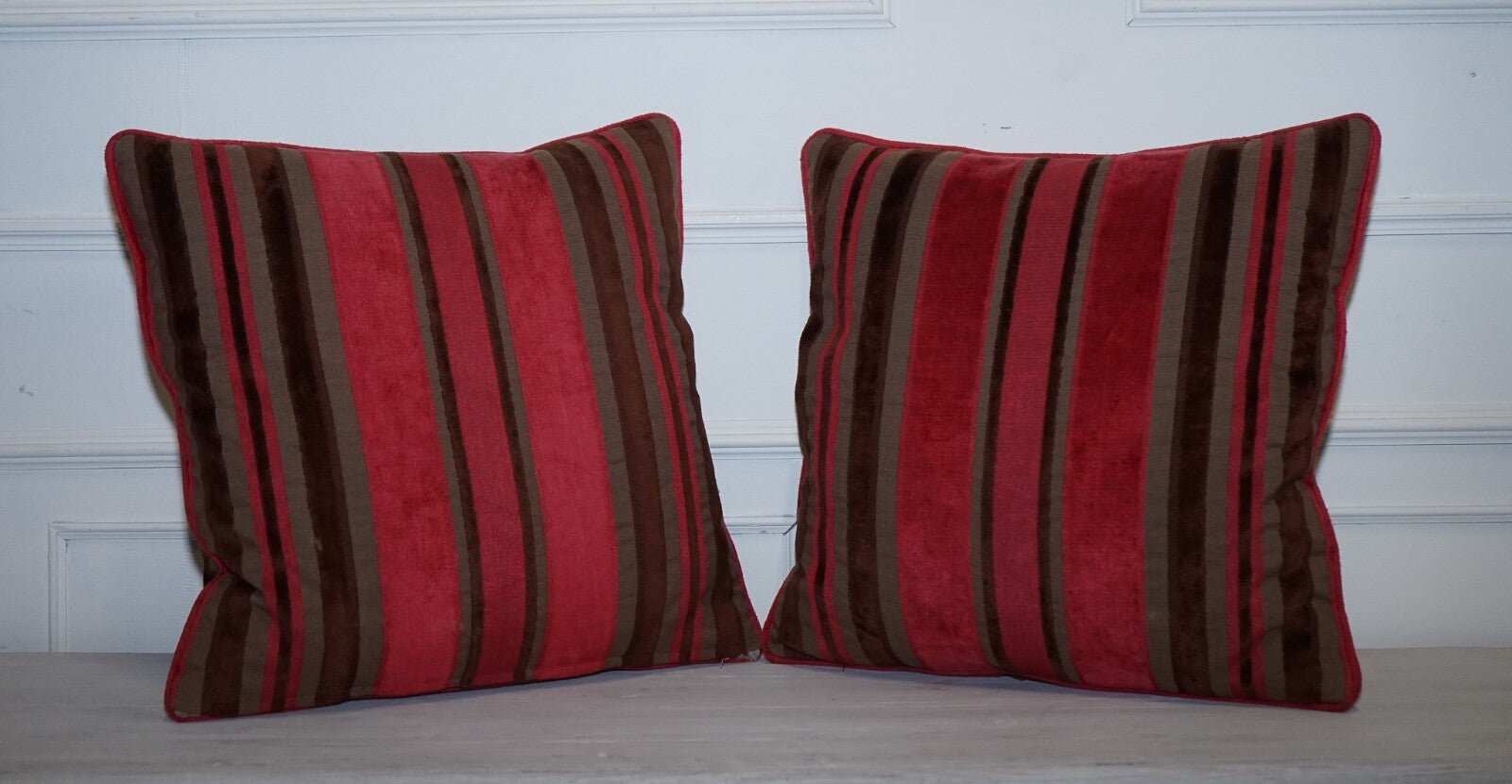 PAIR OF ALEXANDER & JAMES HUDSON STRIPEY SCATTER CUSHIONS