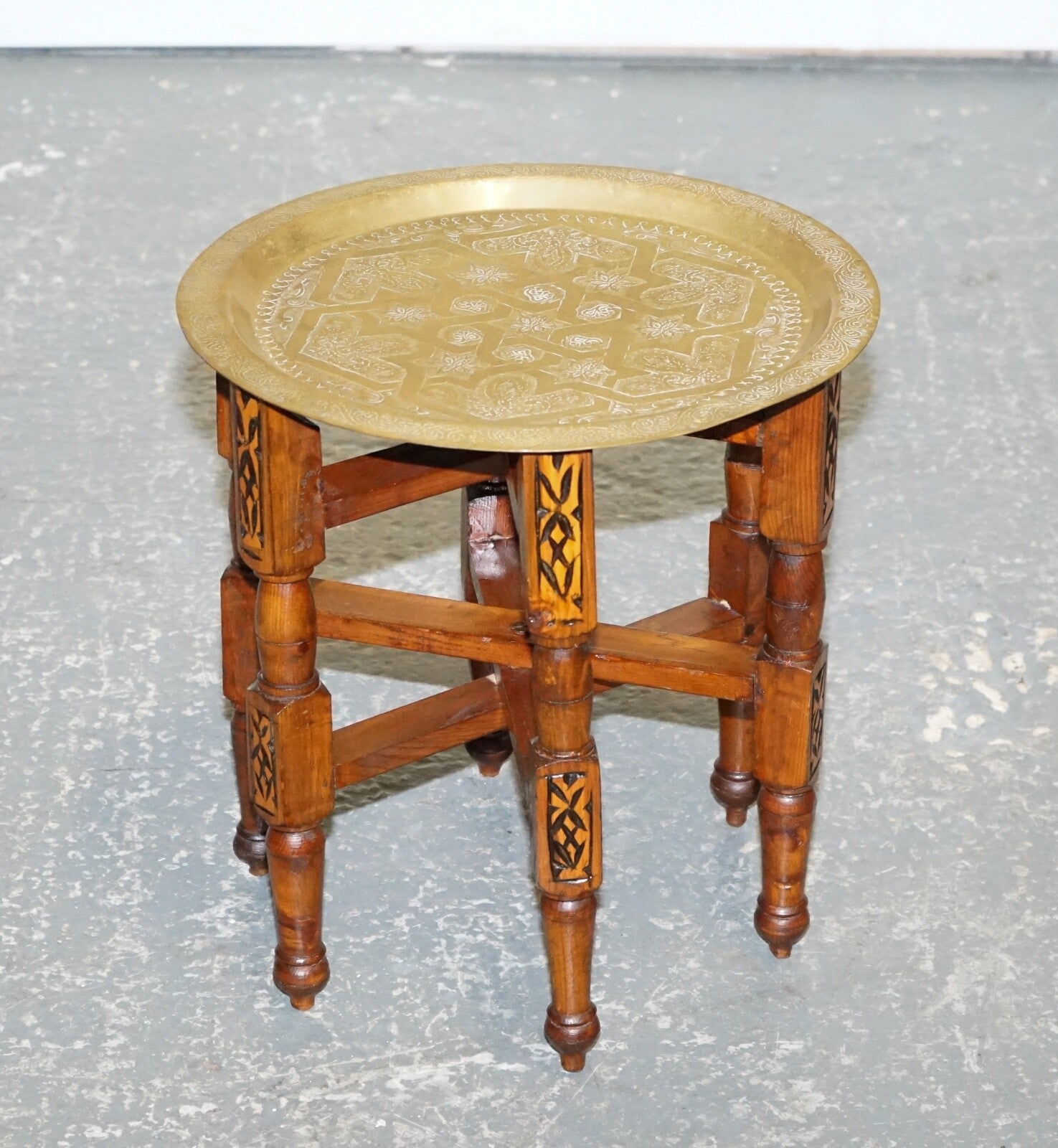 VINTAGE MOORISH MOROCCAN BRASS FOLDING TRAY TABLE