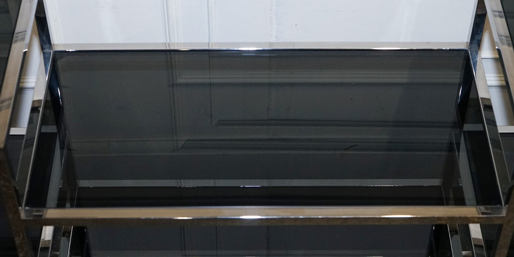 SHOWROOM CASA PADRINO SMOKED GLASS POLiSHED STAINLESS STEEL CONSOLE TABLE