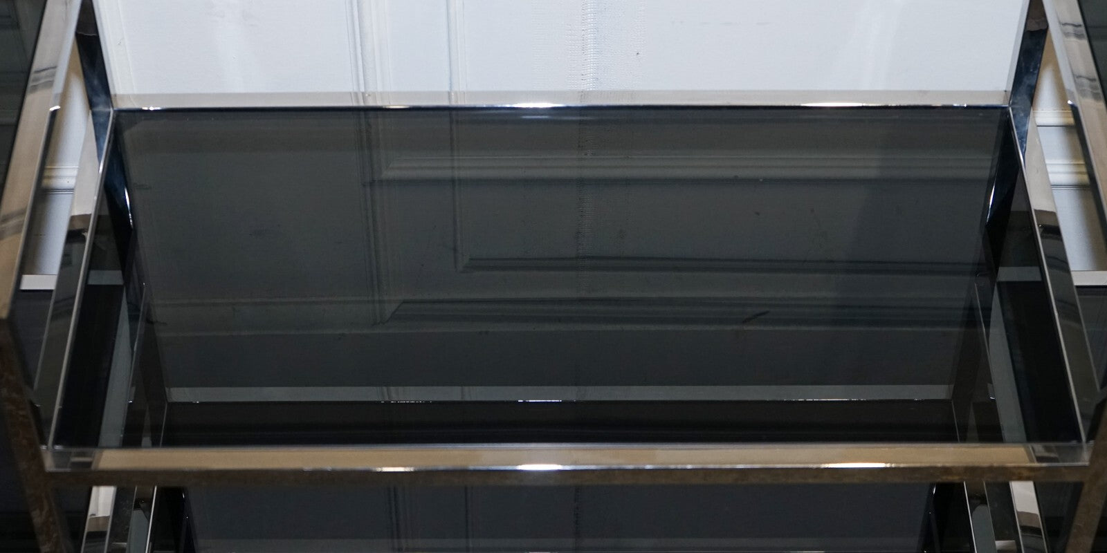 SHOWROOM CASA PADRINO SMOKED GLASS POLiSHED STAINLESS STEEL CONSOLE TABLE