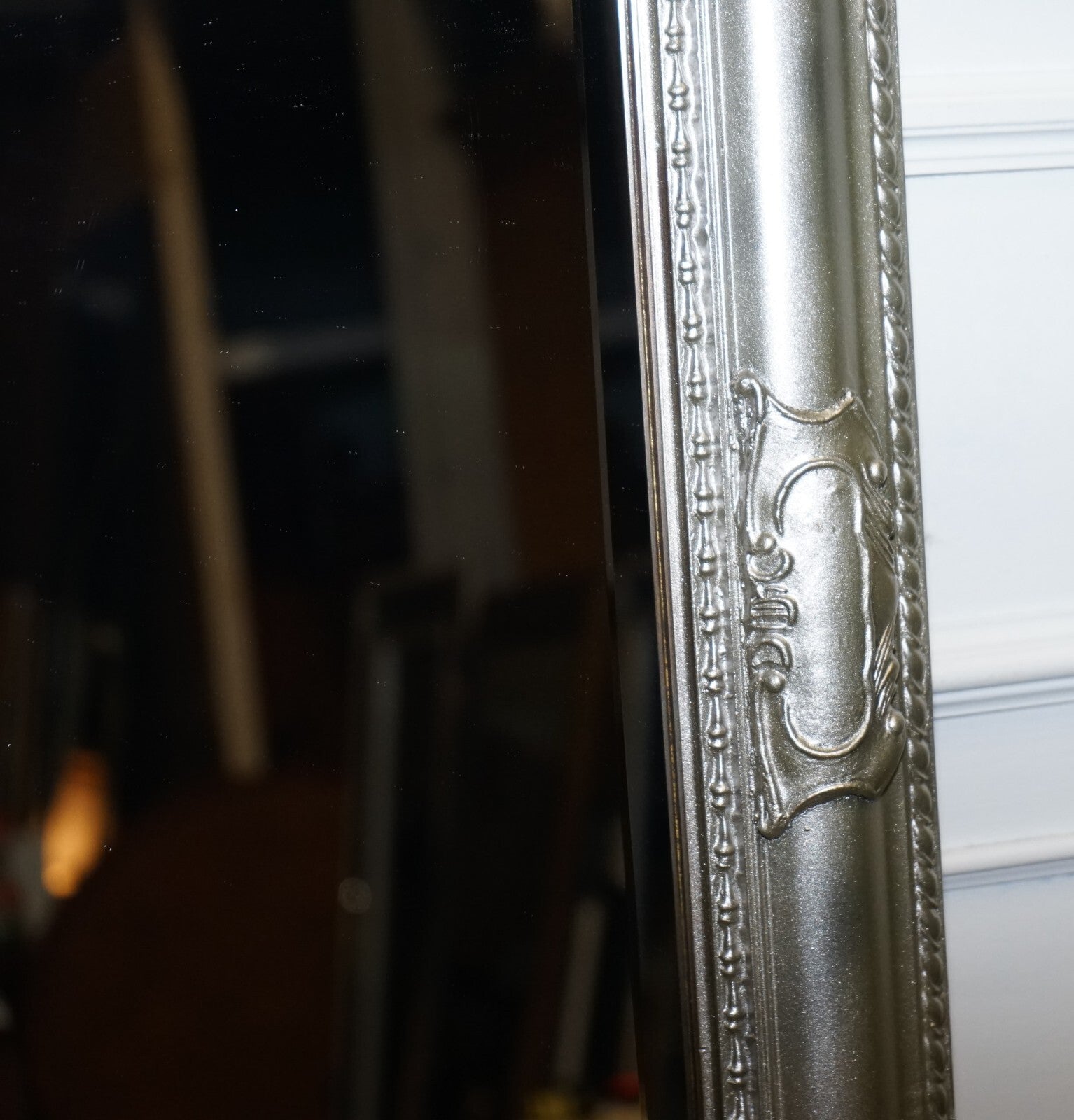 VINTAGE SILVER CARVED SILVER BEVELLED RECTANGULAR MiRROR