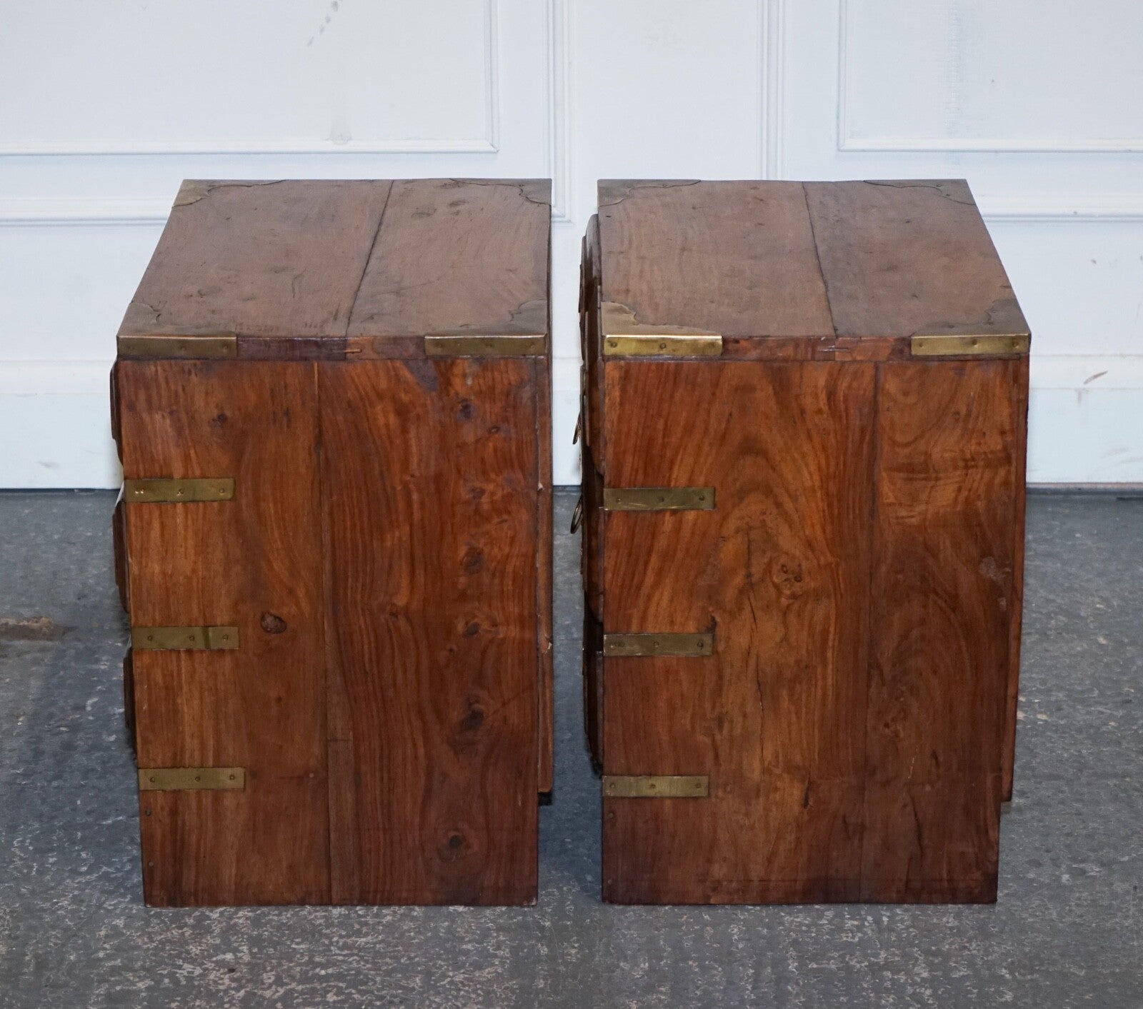 PAIR VINTAGE MILITARY CAMPAIGN BEDSIDE TABLES NIGHTSTANDS