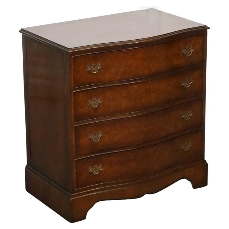 LATE 20TH CENTURY BURR WALNUT CHEST OF DRAWERS WITH BRASS HANDLES