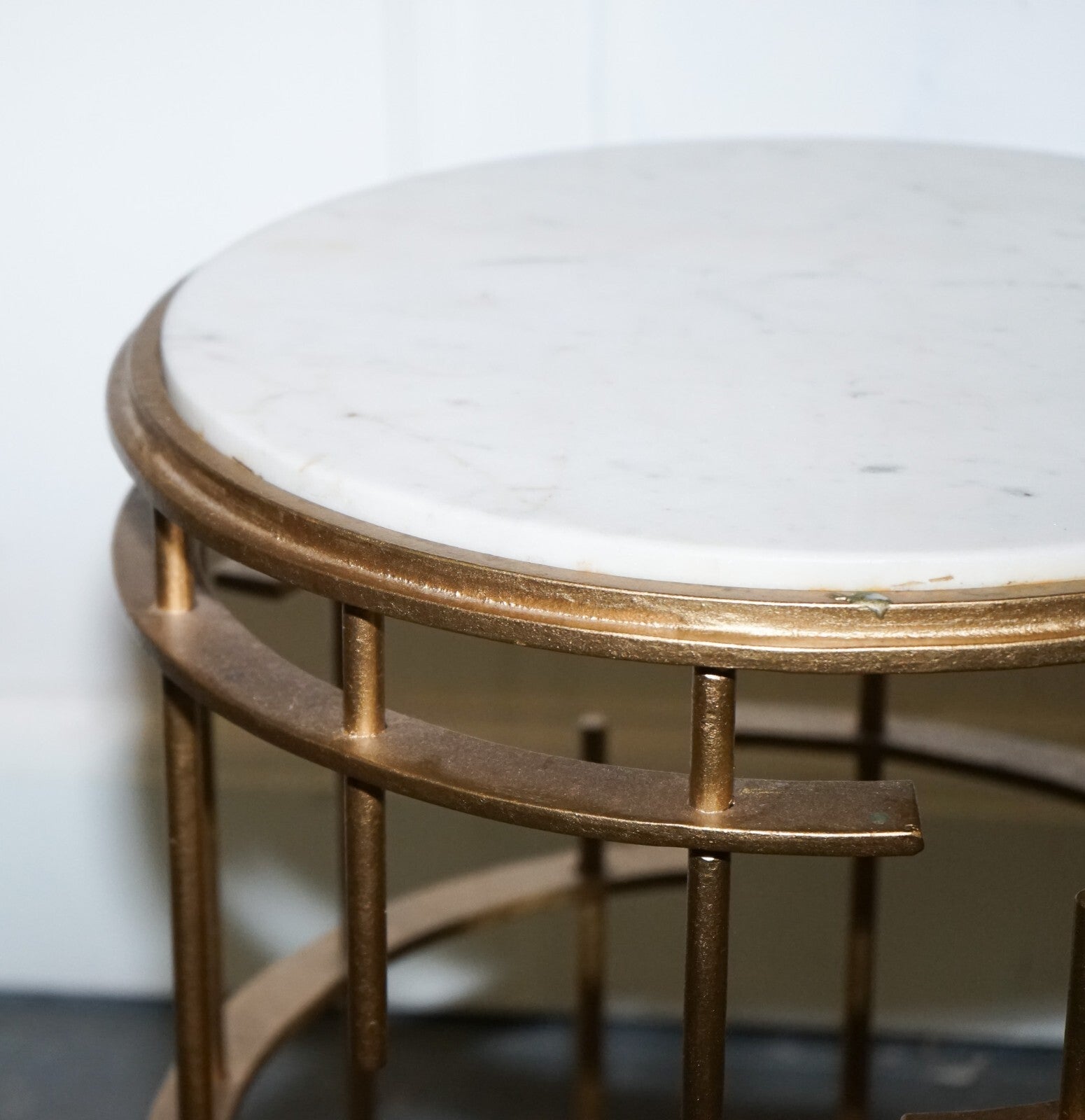 STUNNING ART DECO STYLE CYLINDRICAL MARBLE METAL GOLD BASE PLANT LAMP SIDE TABLE