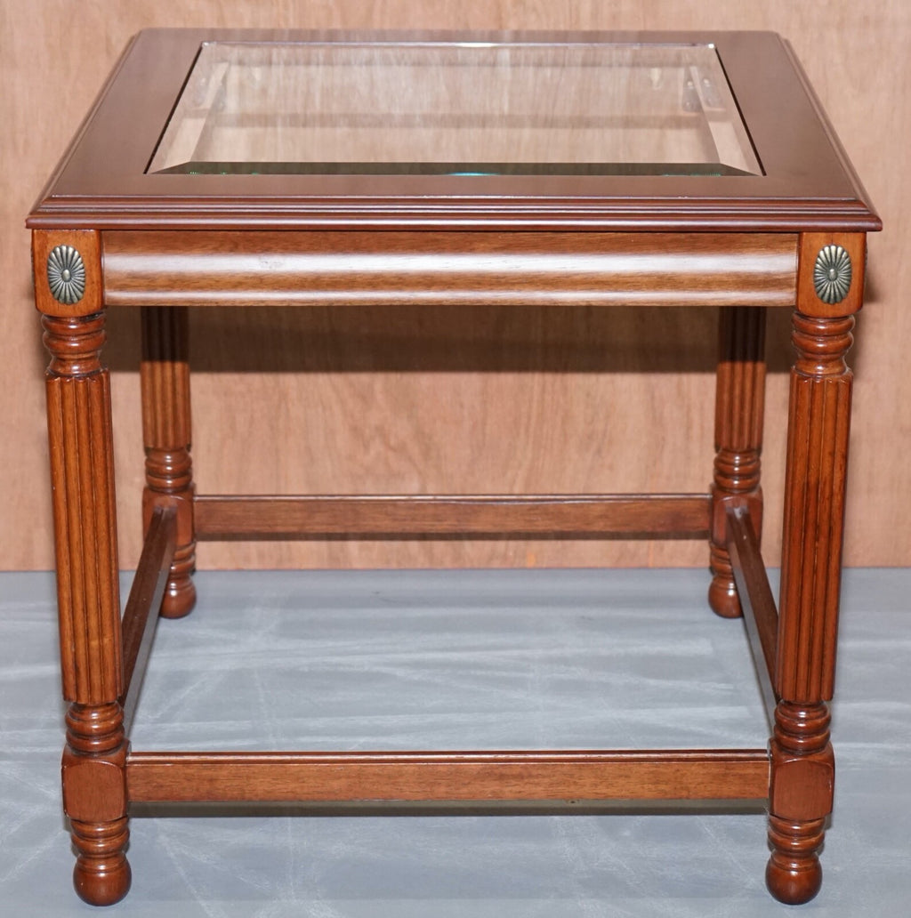 PAIR OF BEAUTIFUL WOODEN SIDE TABLES WITH GLASS TOP