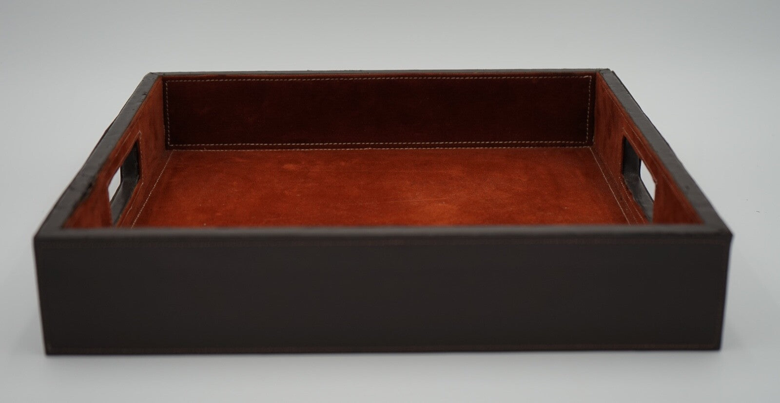 VINTAGE FAUX LEATHER SERVING DECORATIVE BUTLER TRAY WITH SUEDE LINING