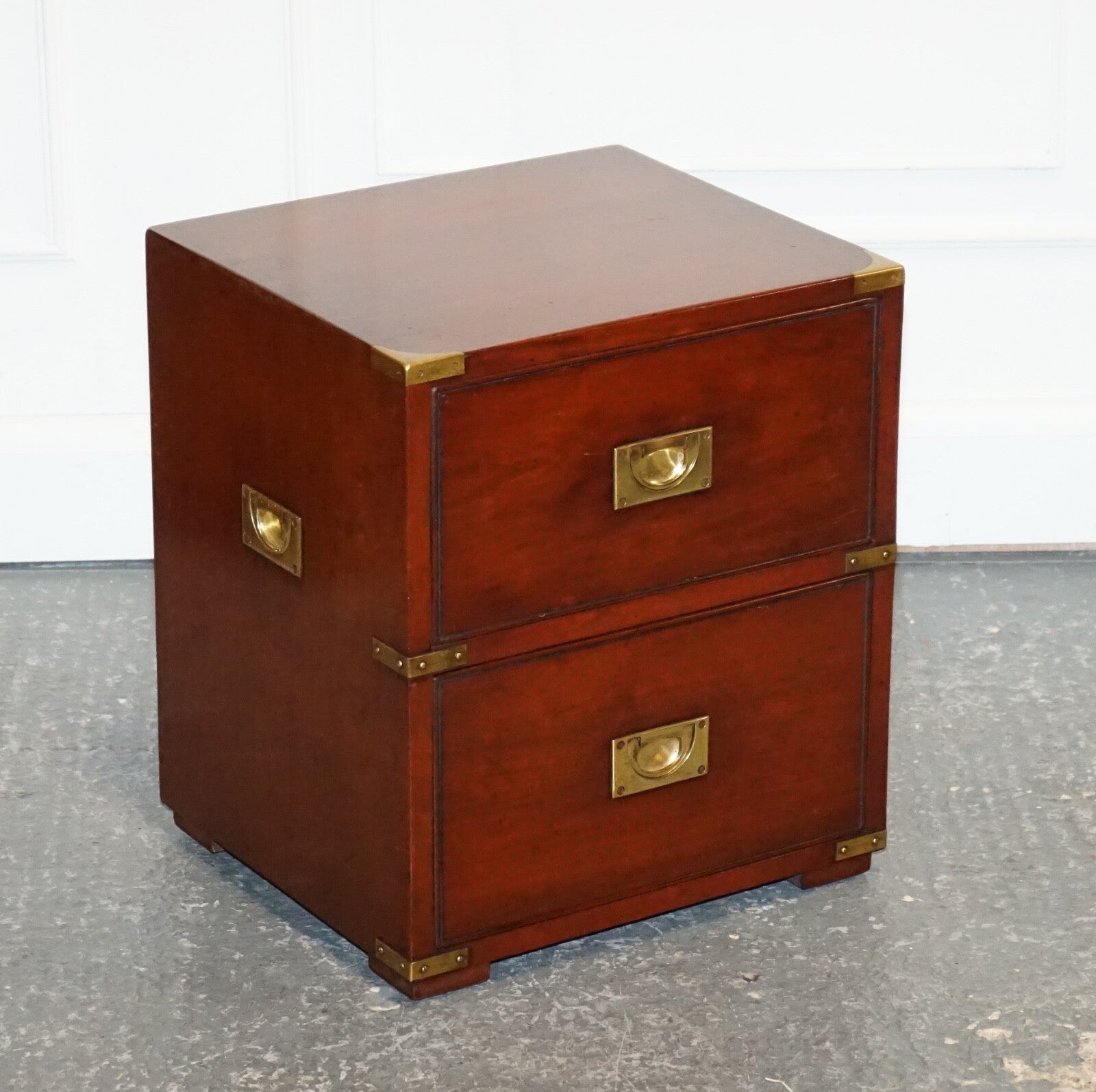 LOVELY MILITARY CAMPAIGN HARRODS KENNEDY BEDSIDE NIGHTSTAND TWO DRAWERS
