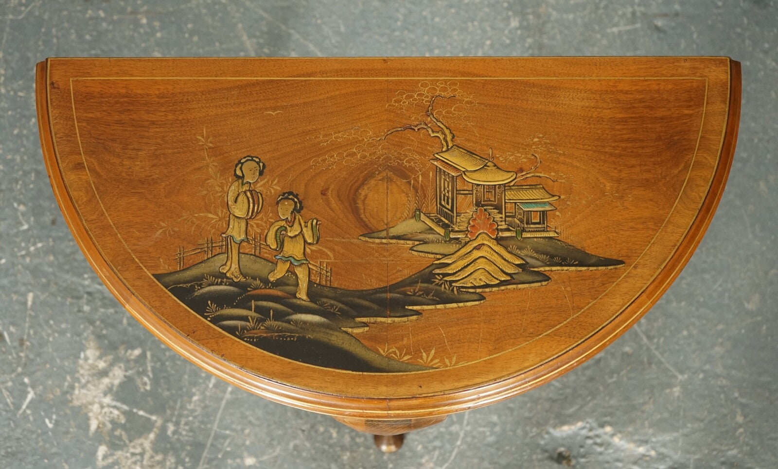 VINTAGE ORIENTAL HALF MOON DEMI LUNE TABLE MADE BY NORTHAMPTON CABINET COMPANY