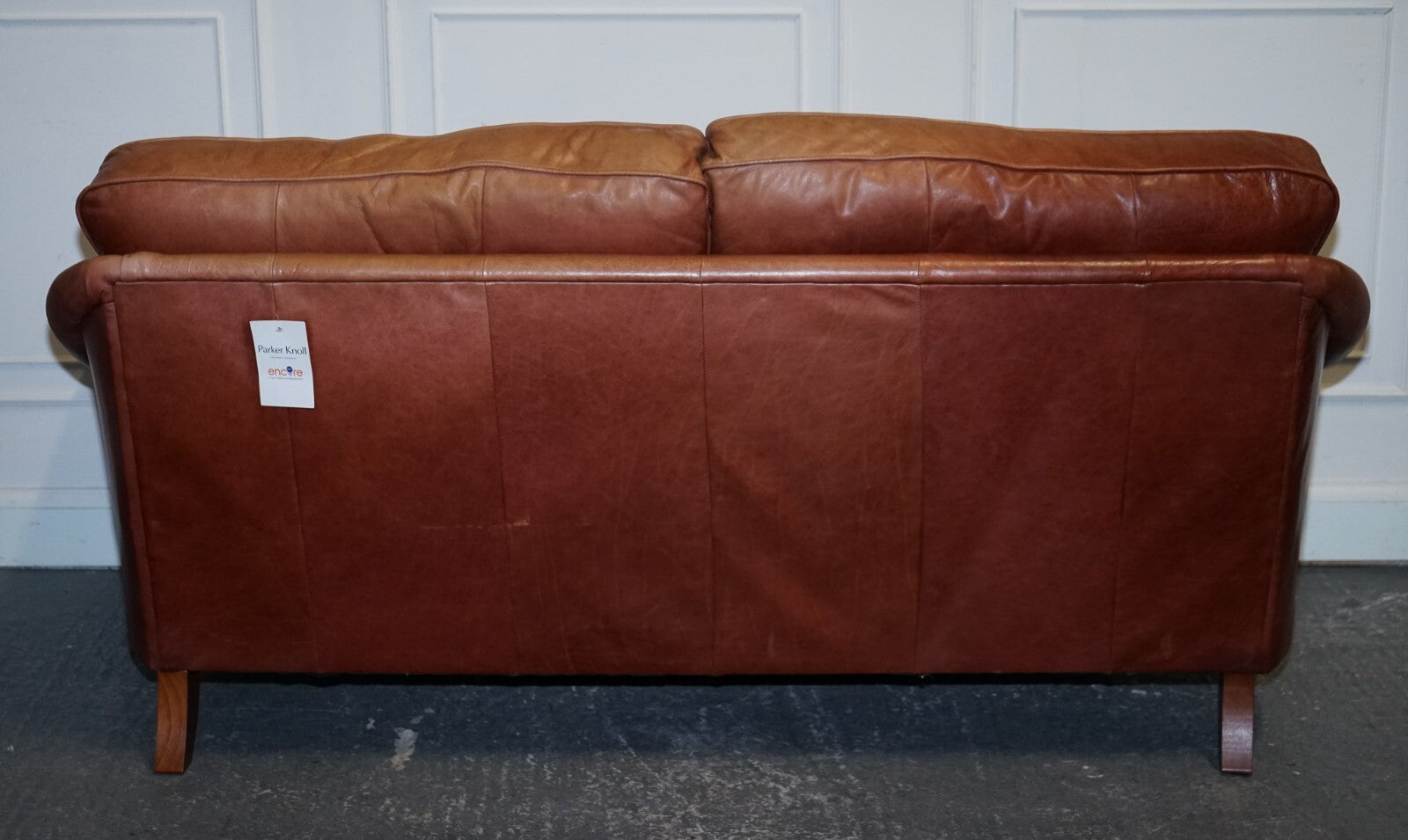 VINTAGE BROWN LEATHER TWO SEATER PARKER KNOLL SOFA