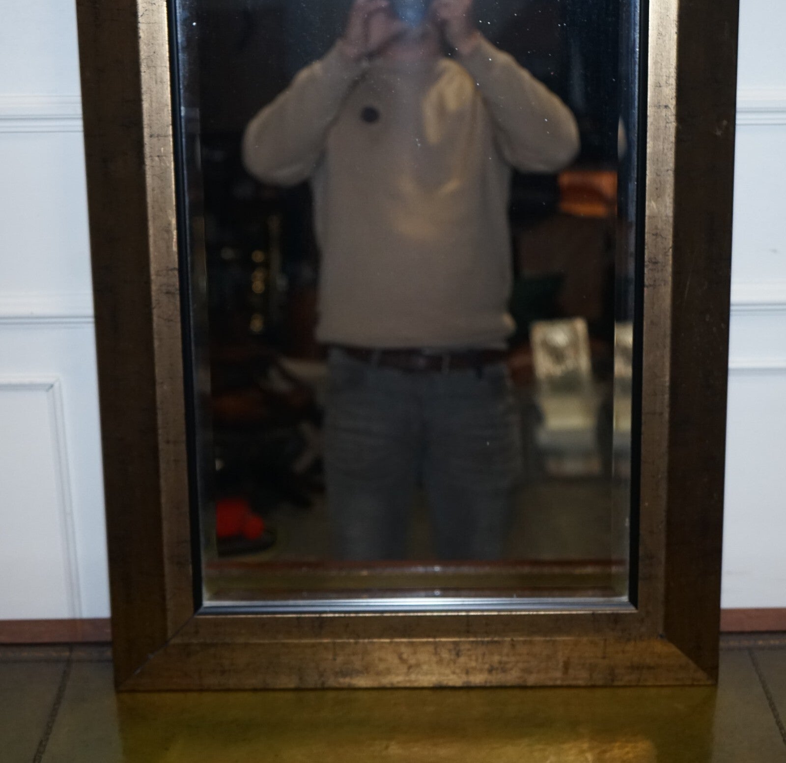 VINTAGE GOLDEN BEVELLED WALL MIRROR HANGED HORIZONTAL OR VERTICAL