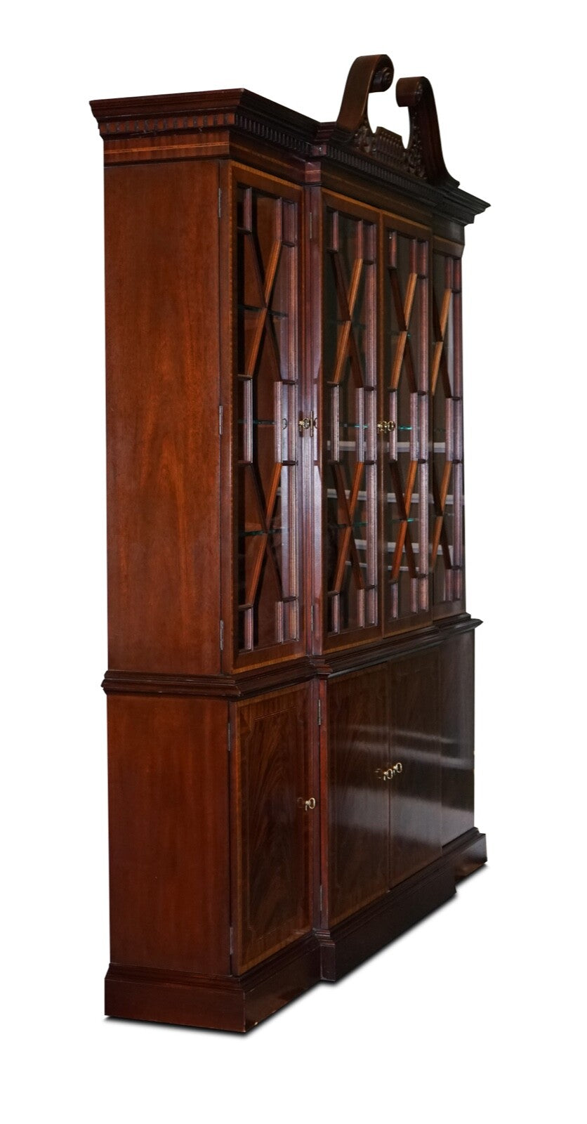 LARGE GEORGIAN STYLE MAHOGANY BREAKFRONT BOOKCASE COUNCILL FURNITURE