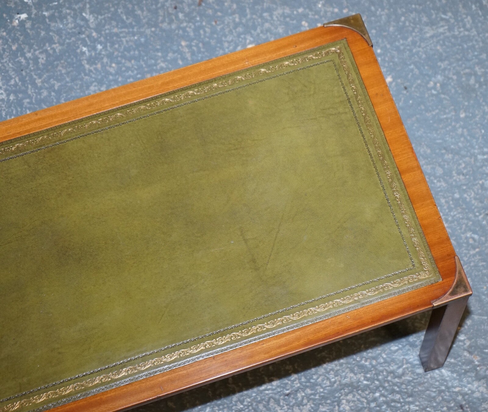 BEVAN FUNNELL COFFEE TABLE WITH TWO SIDE UNDERTABLES GREEN LEATHER TOP