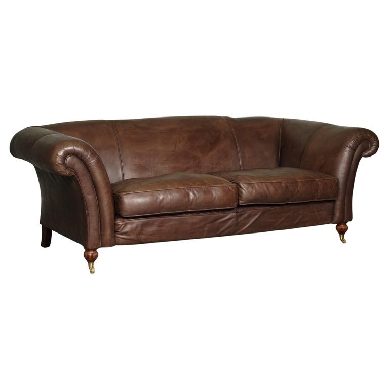 STUNNING MADE TO ORDER LARGE HERITAGE BROWN LEATHER 2 TO 3 SEATER SOFA