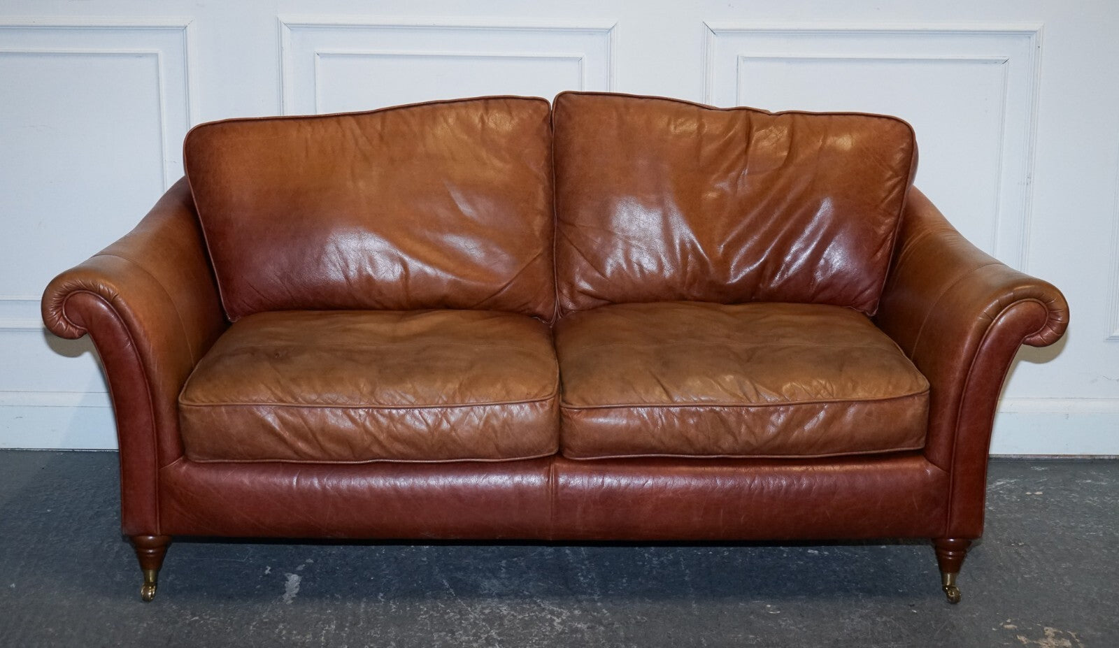 VINTAGE BROWN LEATHER TWO SEATER PARKER KNOLL SOFA