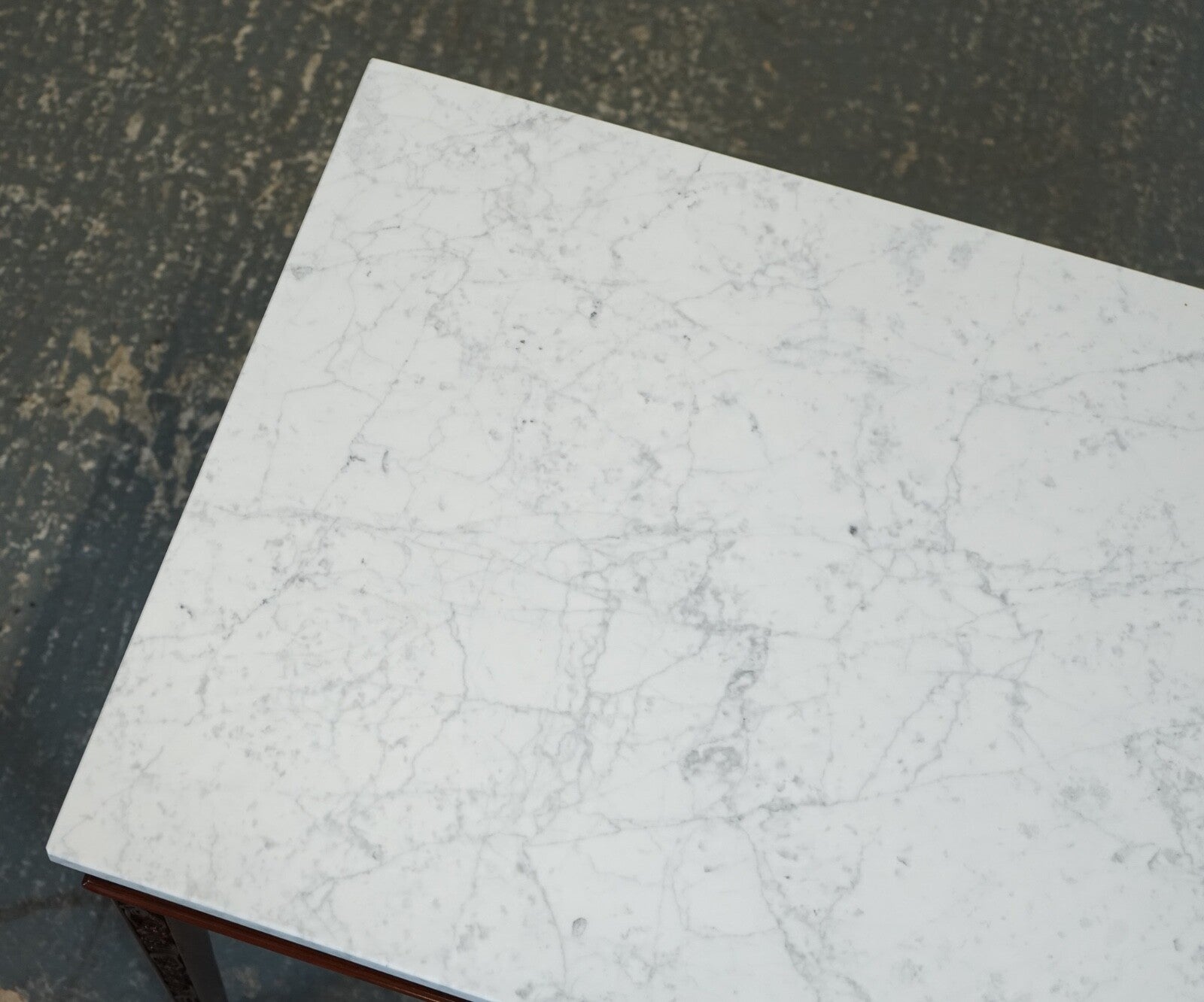 PAIR OF CHIPPENDALE STYLE CONSOLE TABLES WITH NEW WHITE CARRARA MARBLE TOPS