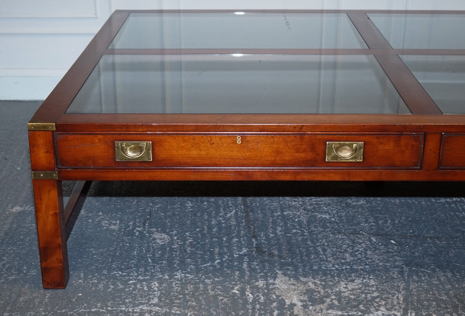 VERY LARGE COFFEE TABLE WITH INLAID GLASS PANELS  MADE BY KENNEDY HARRODS