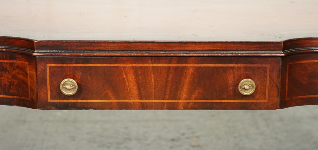 VINTAGE HEIRLOOM WEIMAN BROWN LEATHER TOP COFFEE TABLE