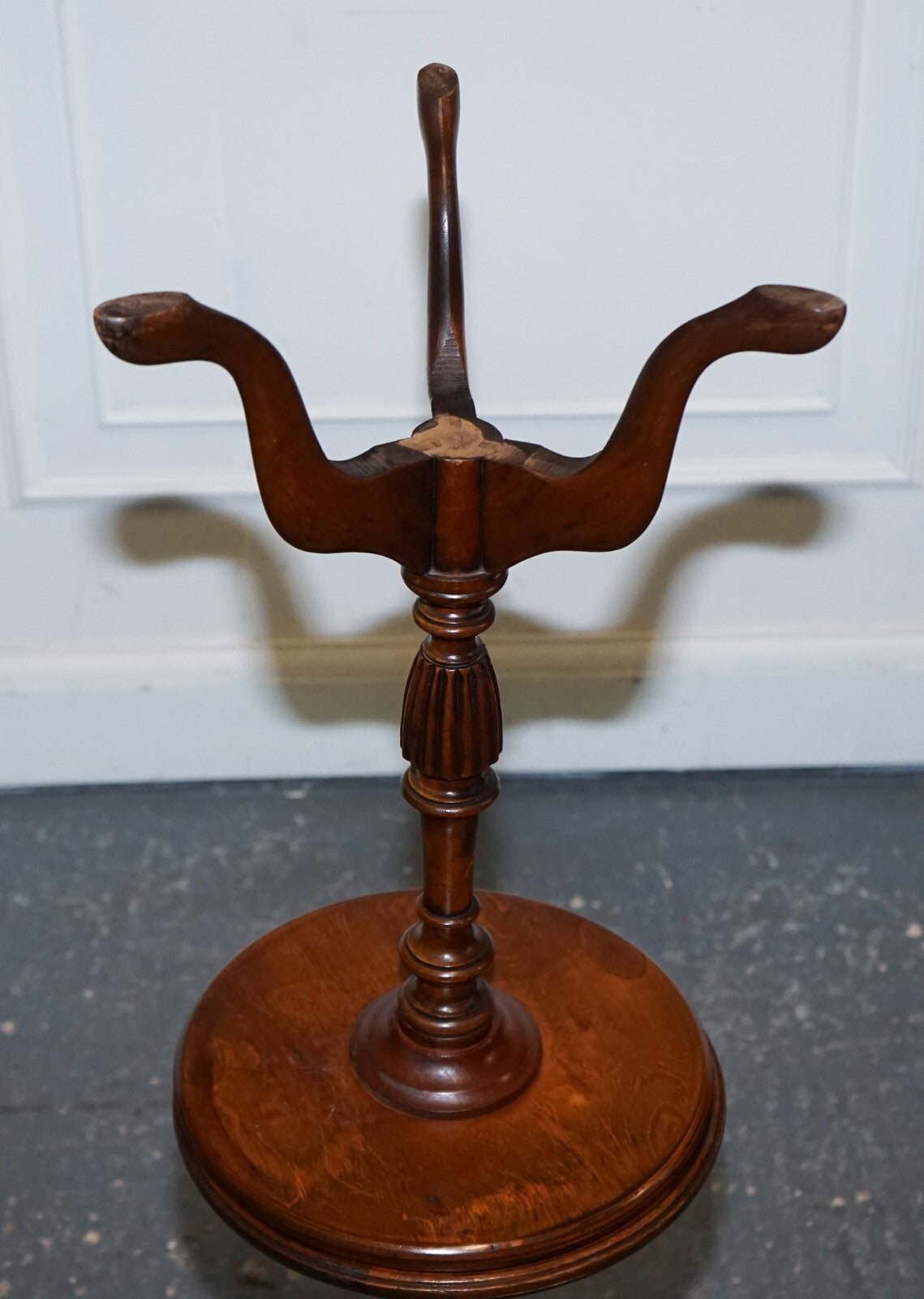 ANTIQUE 1920's MATCHED BROWN LEATHER TOP PAIR OF WINE END SIDE TABLE TRIPOD BASE